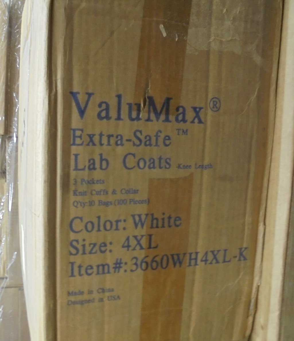 VALUMAX 3660WH4XL-K 4X KNEE LENGTH EXTRA SAFE LAB COATS BOX OF 100