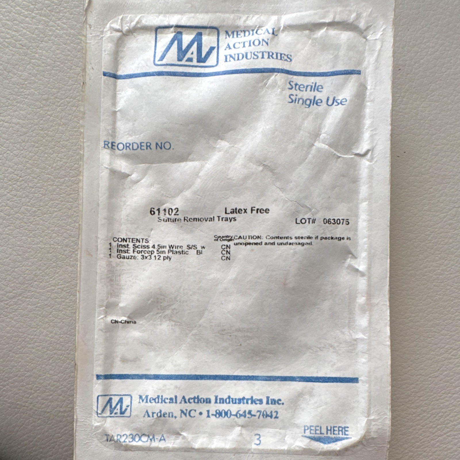 Medical Action 61102 Suture Removal Tray Sterile Single Use Latex Free
