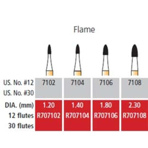 Alpen FG #7106 12 blade Flame T&F Bur, pack of 5 burs