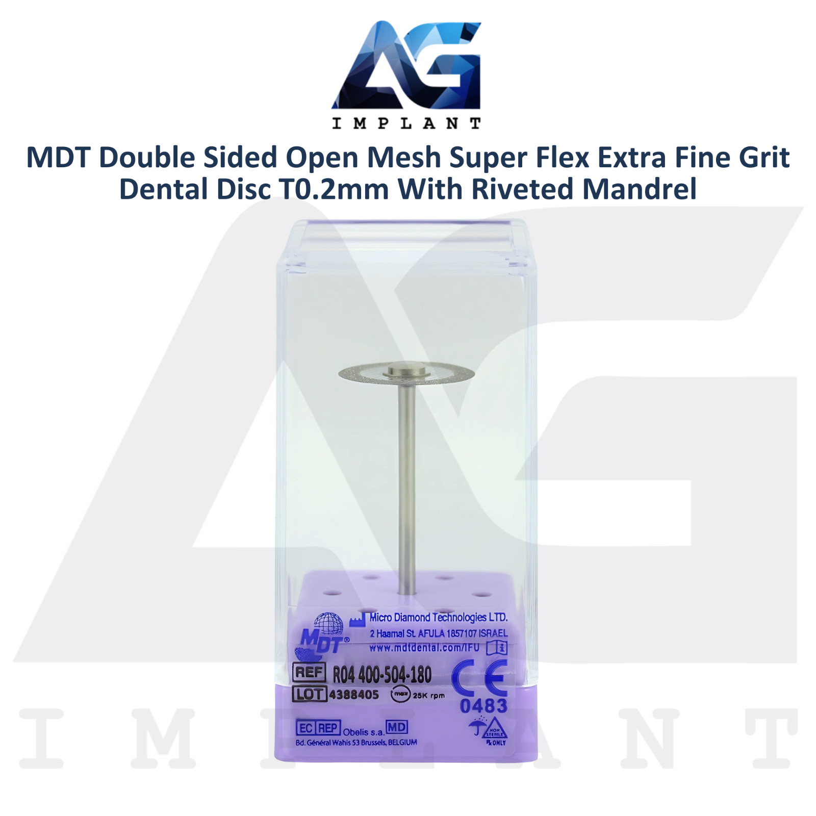 MDT Double Sided Open Mesh Dental Diamond Coated Disc Extra Fine T0.2mm Riveted