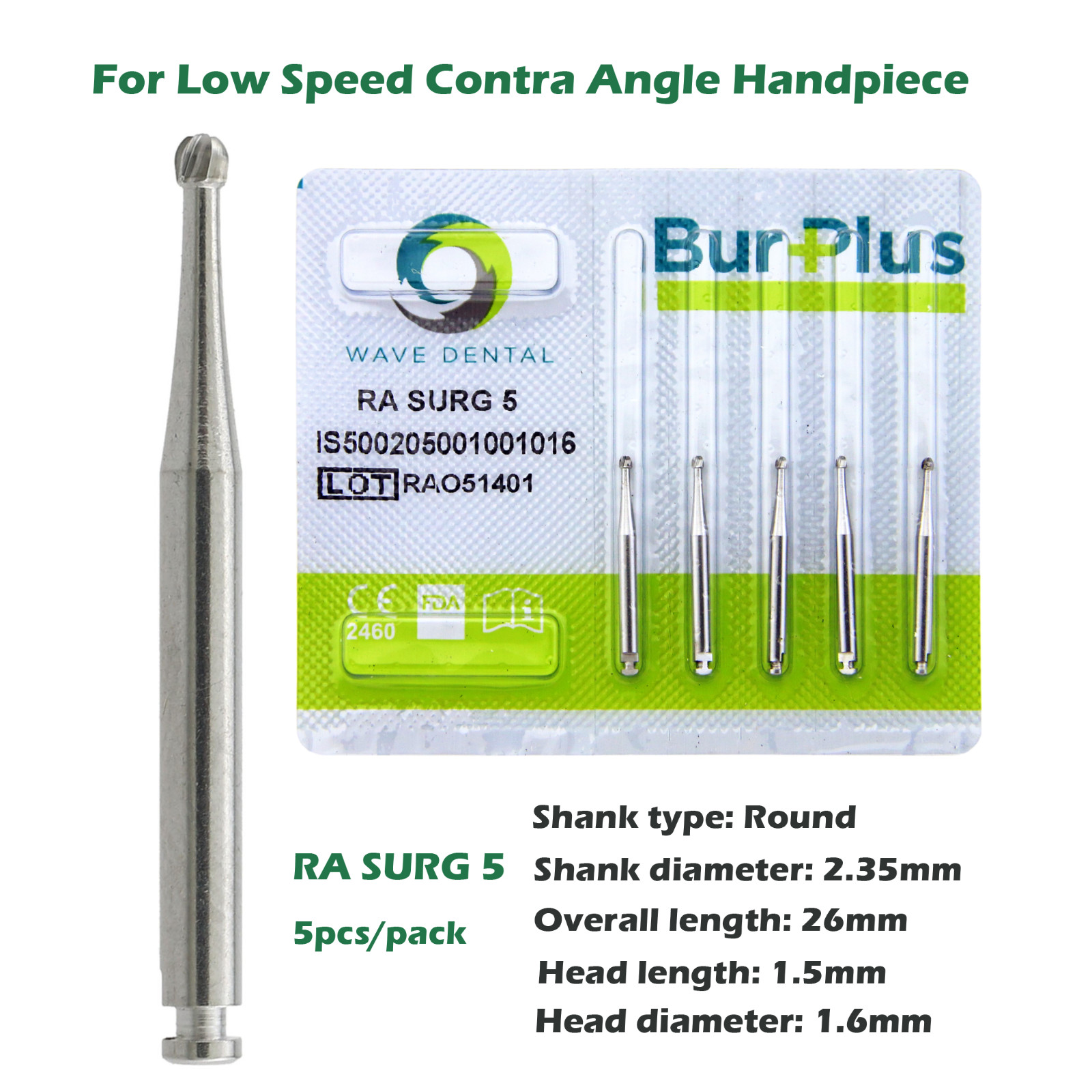 Wave Dental Carbide Burs Surgical Bur Latch Round RA SURG 2 4 6 8 Contra Angle