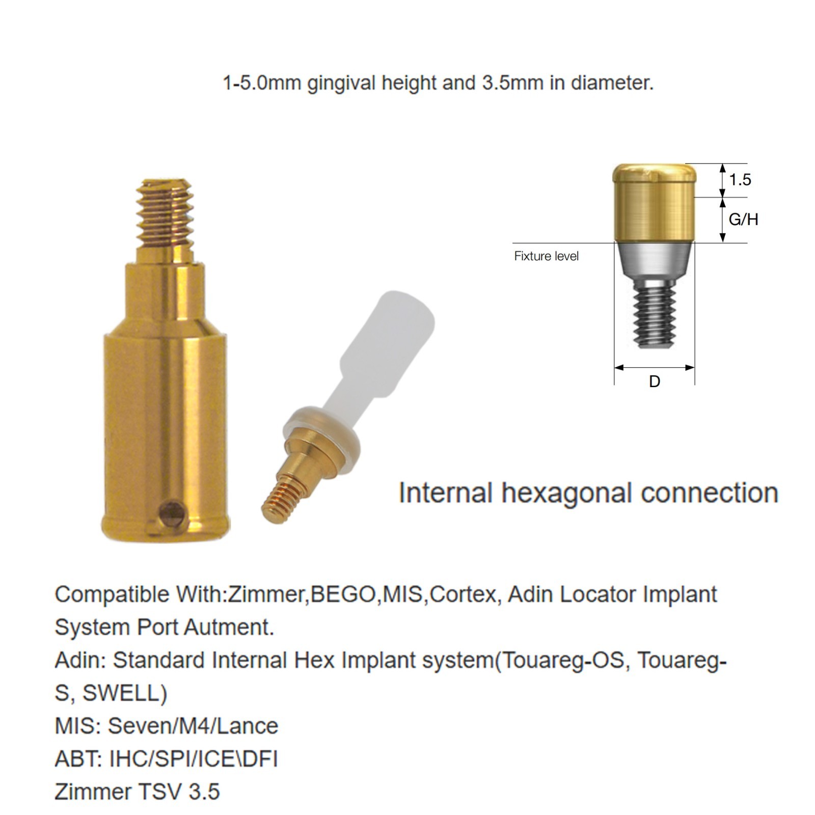 US Zimmer TSV 3.5 Adin MIS ABT Locator Abutment fits Internal Hex Implant system