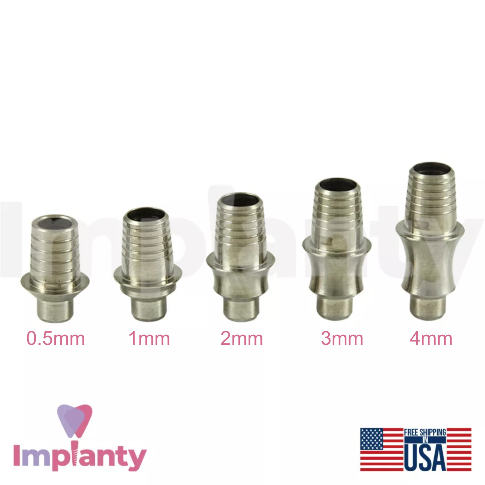 5x GDT Dental Rotational Concave Titanium Base Ø4.8mm Diameter Int Hex 2.42mm