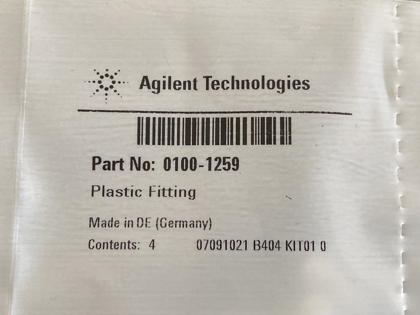 (4/Pk) AGILENT HPLC Plastic Fittings Blank Nut Low Pressure Plug 0100-1259