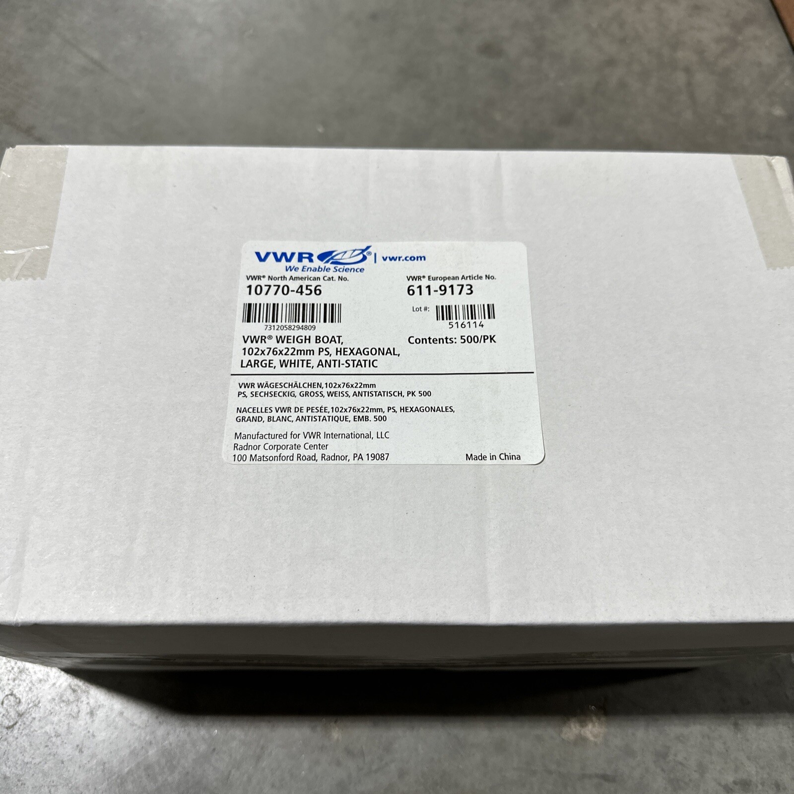 VWR 10770-456 Weigh Boat (Case of 500) 102x76x22mm *New*