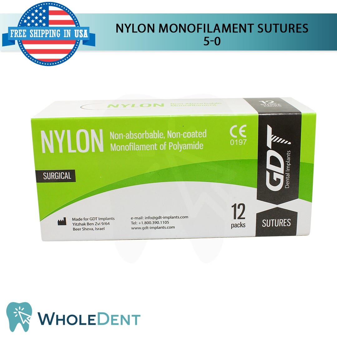 1X Atraumatic Nylon Surgical Suture Sewing Thread 3/8 Circle Reverse Sterile 5-0