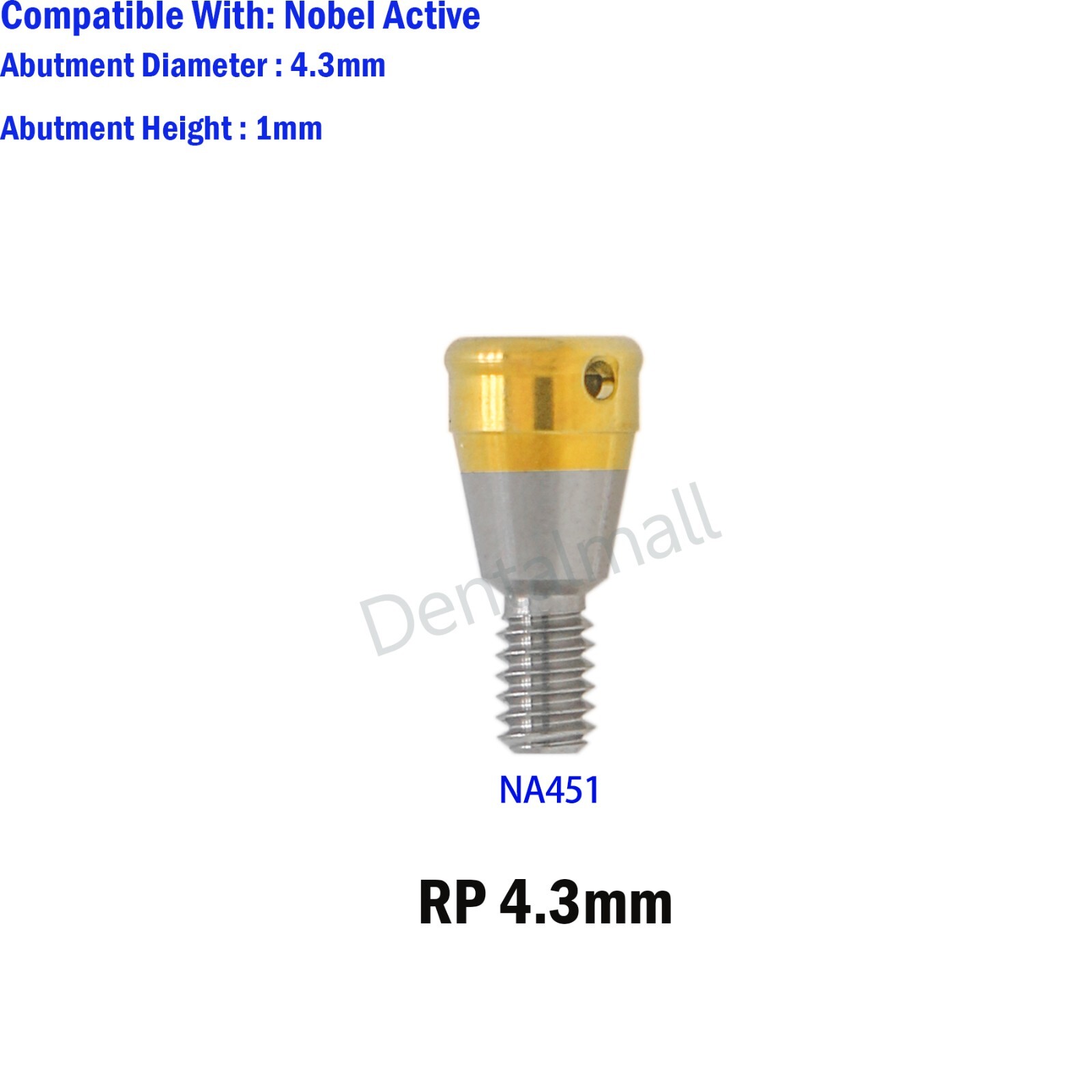 Dental Overdenture Locator Abutment for Nobel Active RP Ø4.3mm GH 1-5mm