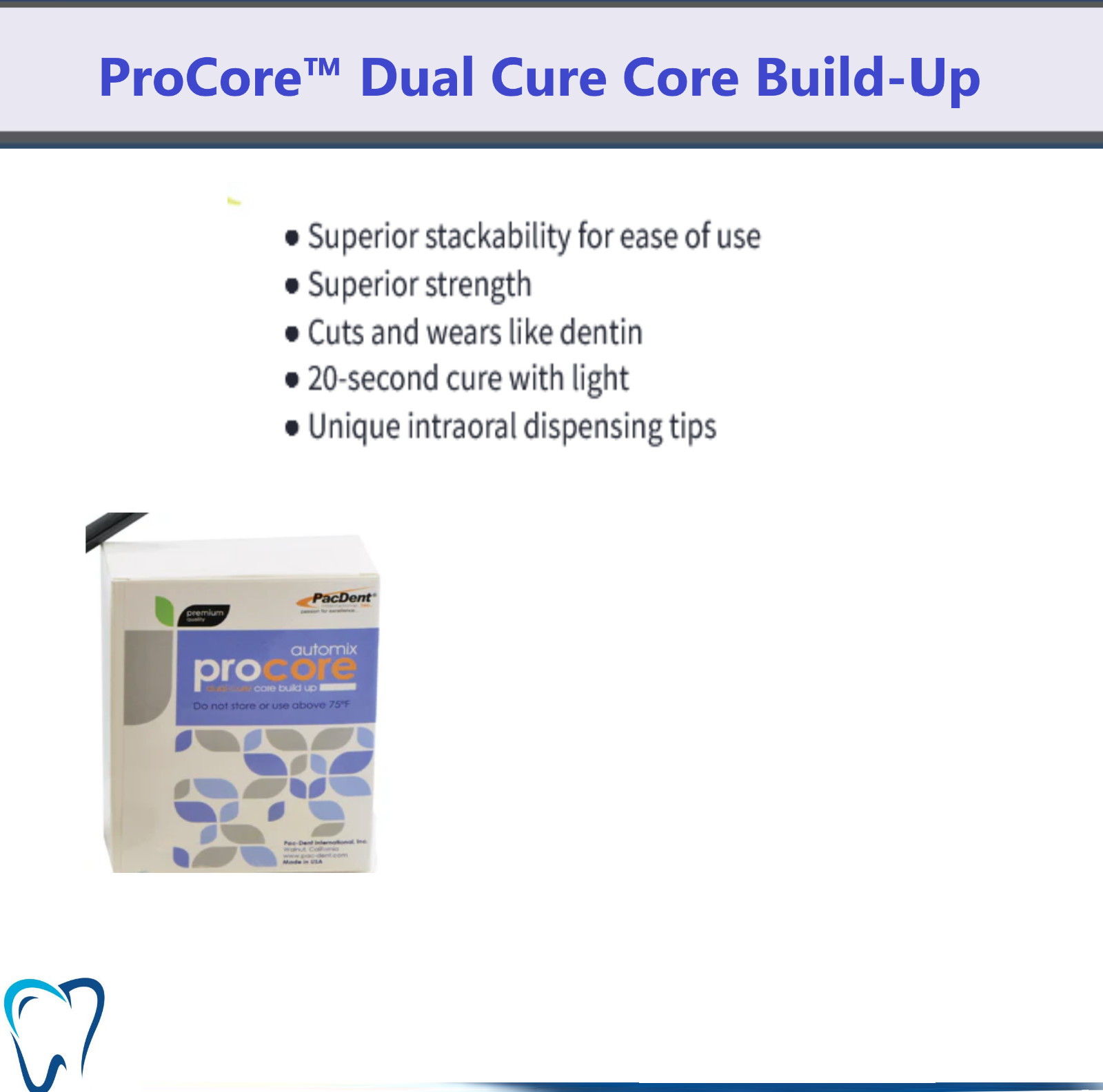 Dental Core Material PacDent Core Buildup ProCore Blue 1 x 50ml & 10 HP Mix Tips