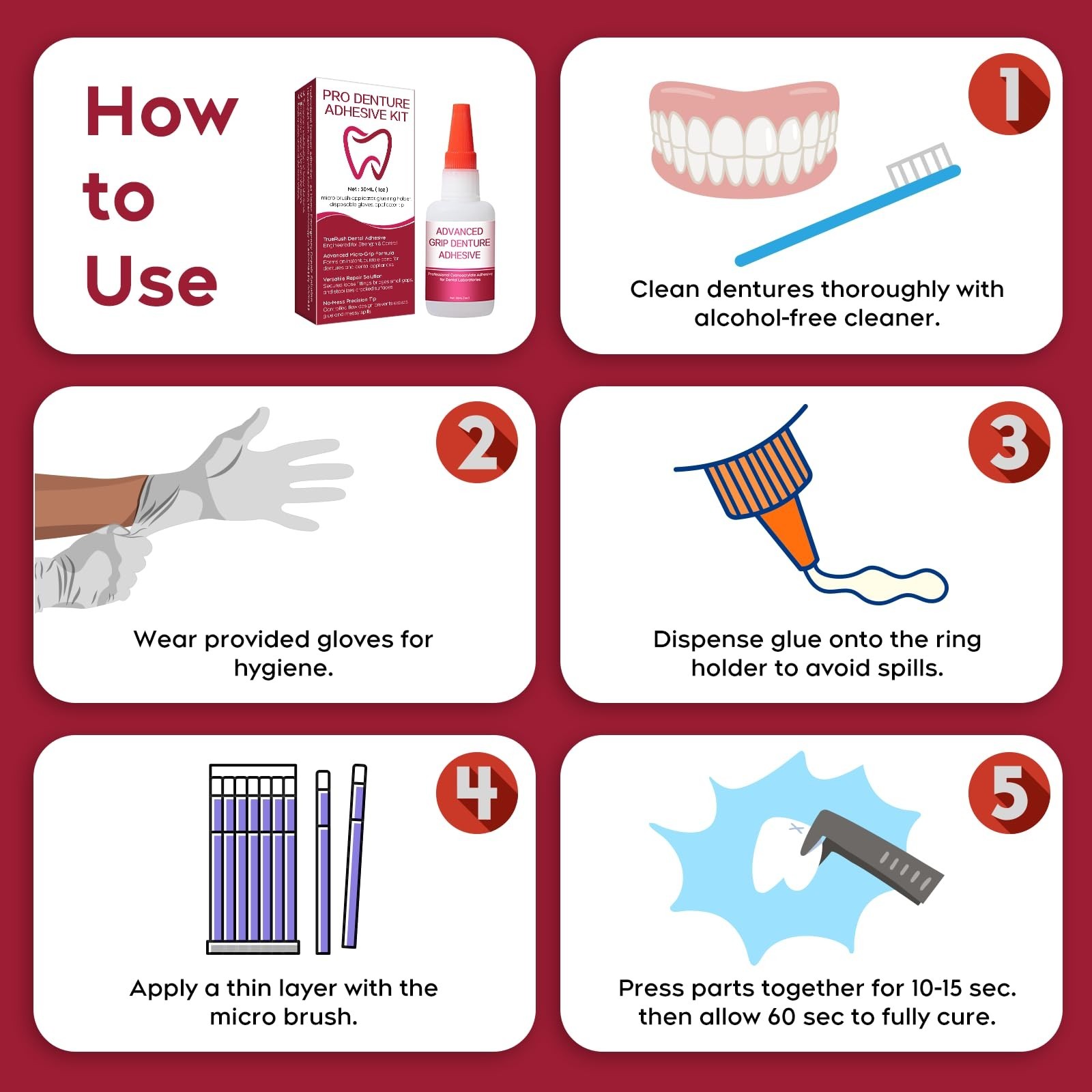 Fast-Setting Instant Bonding Glue for Dentures & Lab Tools – 15-60 Sec Repair, L