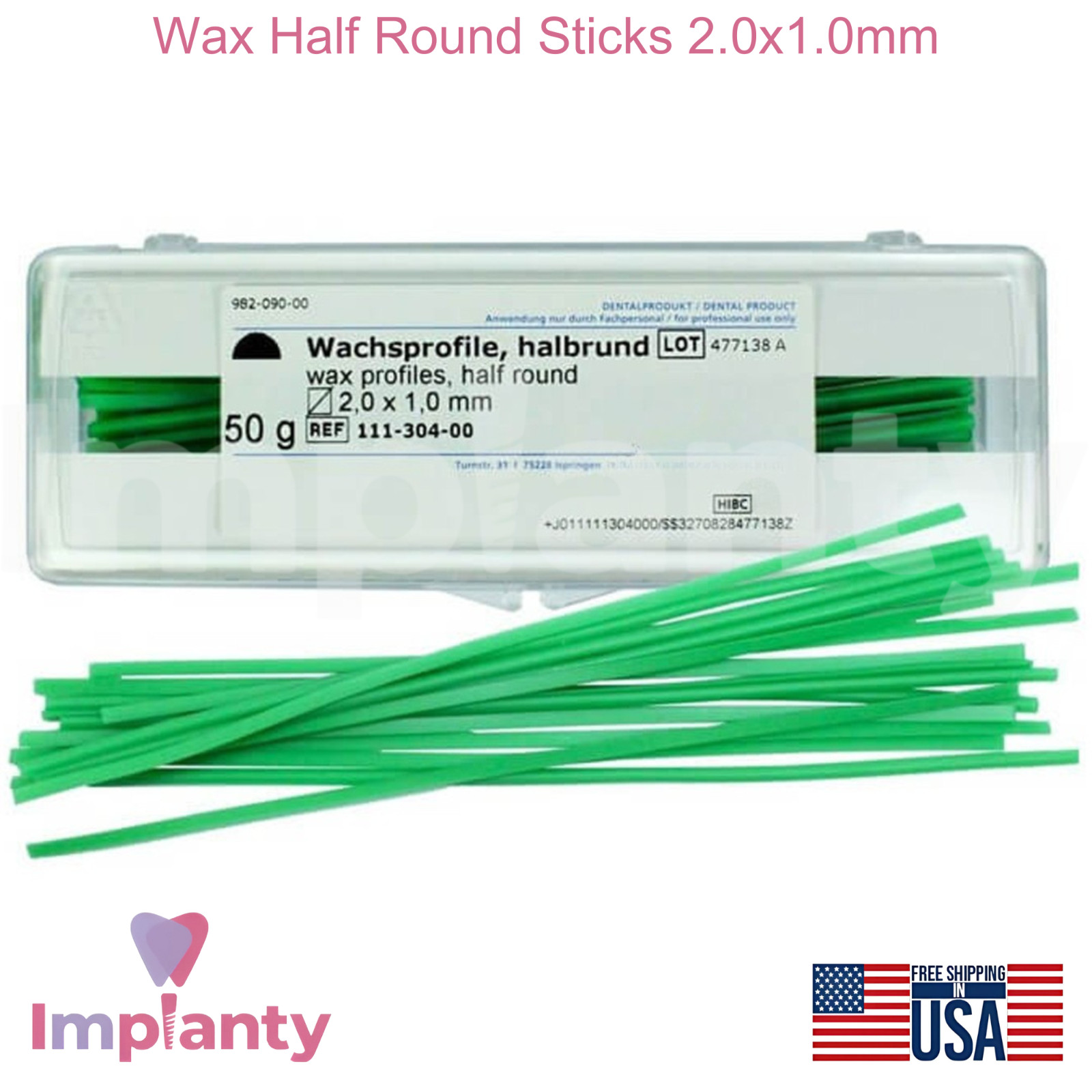 Wax Half Round Green Dental Sticks 2.0×1.0mm 50g Stable Casting Denture Profiles