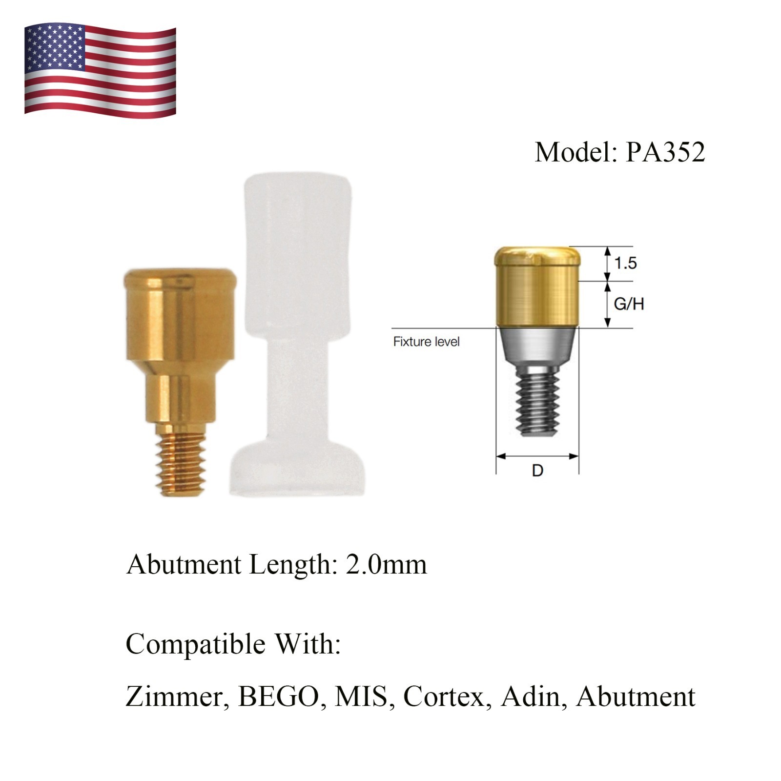 Overdenture Locator Abuetment for Zimmer Tapered Screw-Vent 3.5mm Male Caps Tool