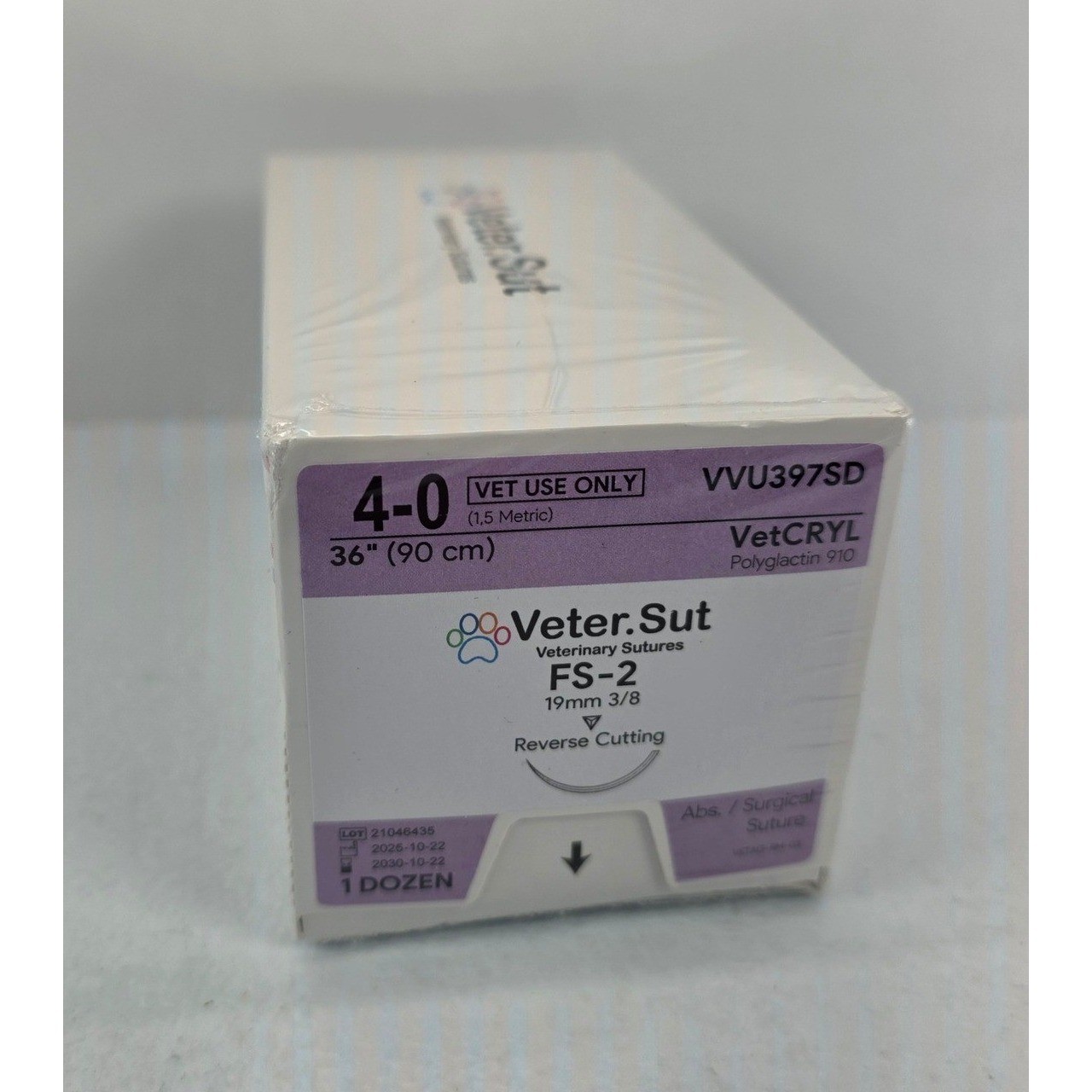 Veter.Sut VetCRYL 4-0 Polyglactin 910 Veterinary Sutures FS-2 19mm VVU397SD 12ct