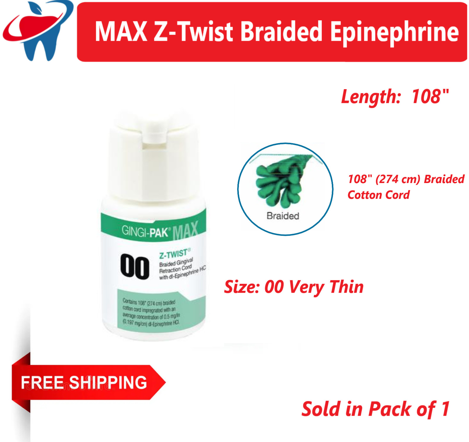 Gingi-Pak MAX Z-Twist Retraction Cord Braided Epi Size 00 Very Thin 10170M