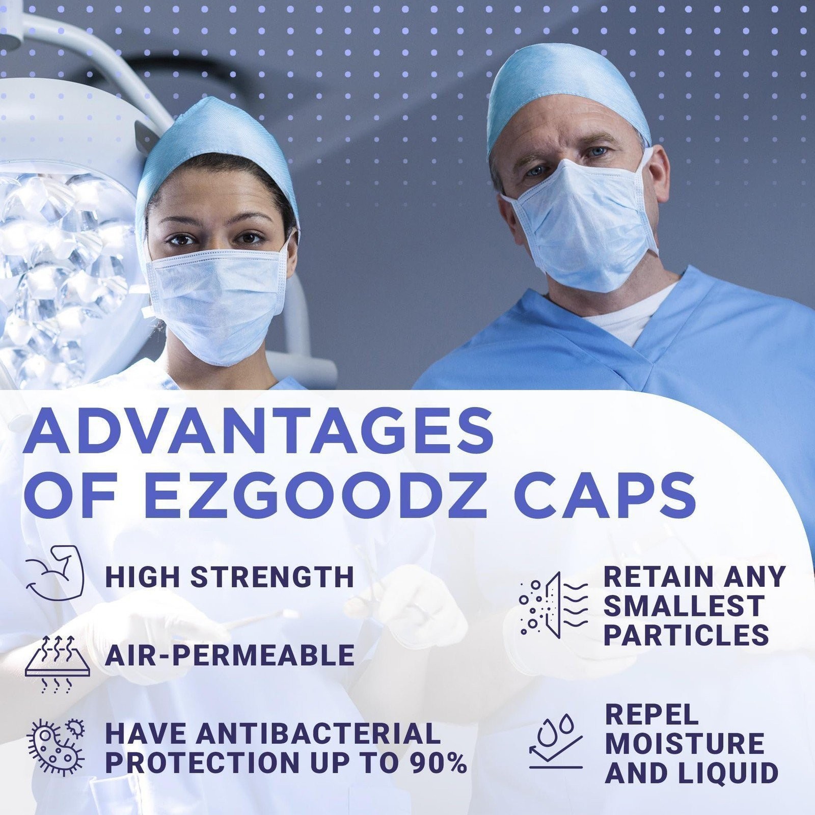 500 pcs Blue Disposablee Surgeon Caps One Size /w Stationary Ties