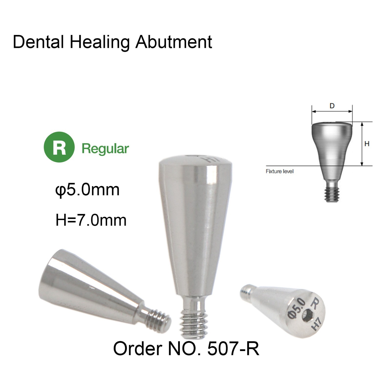 Hiossen ET Regular Ø5.0mm Implant Healing Abutment Cap RP Platform 3/4/5/7/9mm H