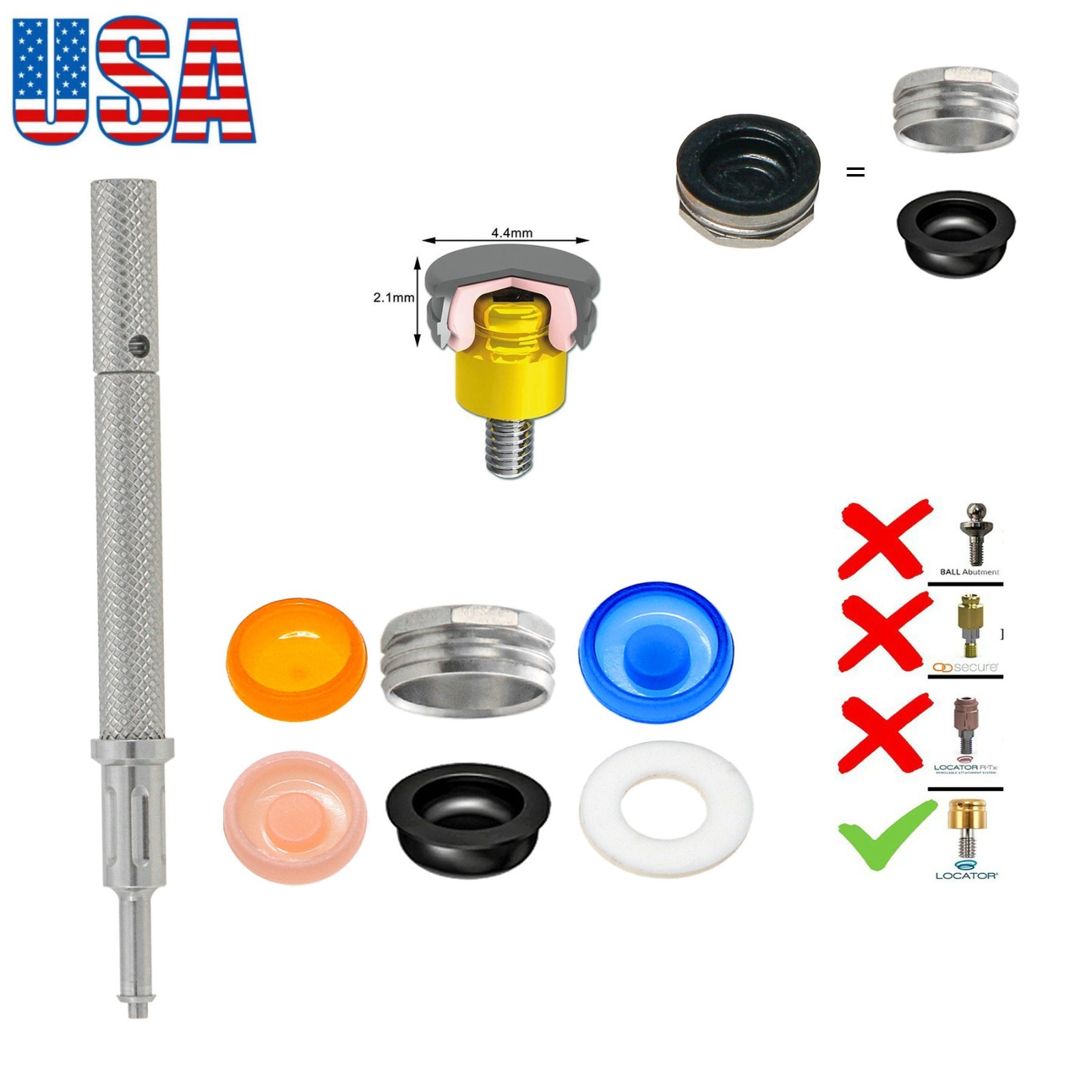 US Locator Attachment Abutment For Hiossen ET /Osstem TS Mini 3.0mm GH Caps Kit