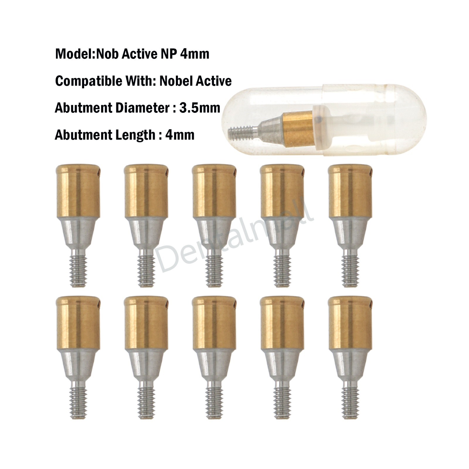 Implant Overdenture Abutment for NOBEL Active NP 3.5mm Dia 1/2/3/4/5mm Height