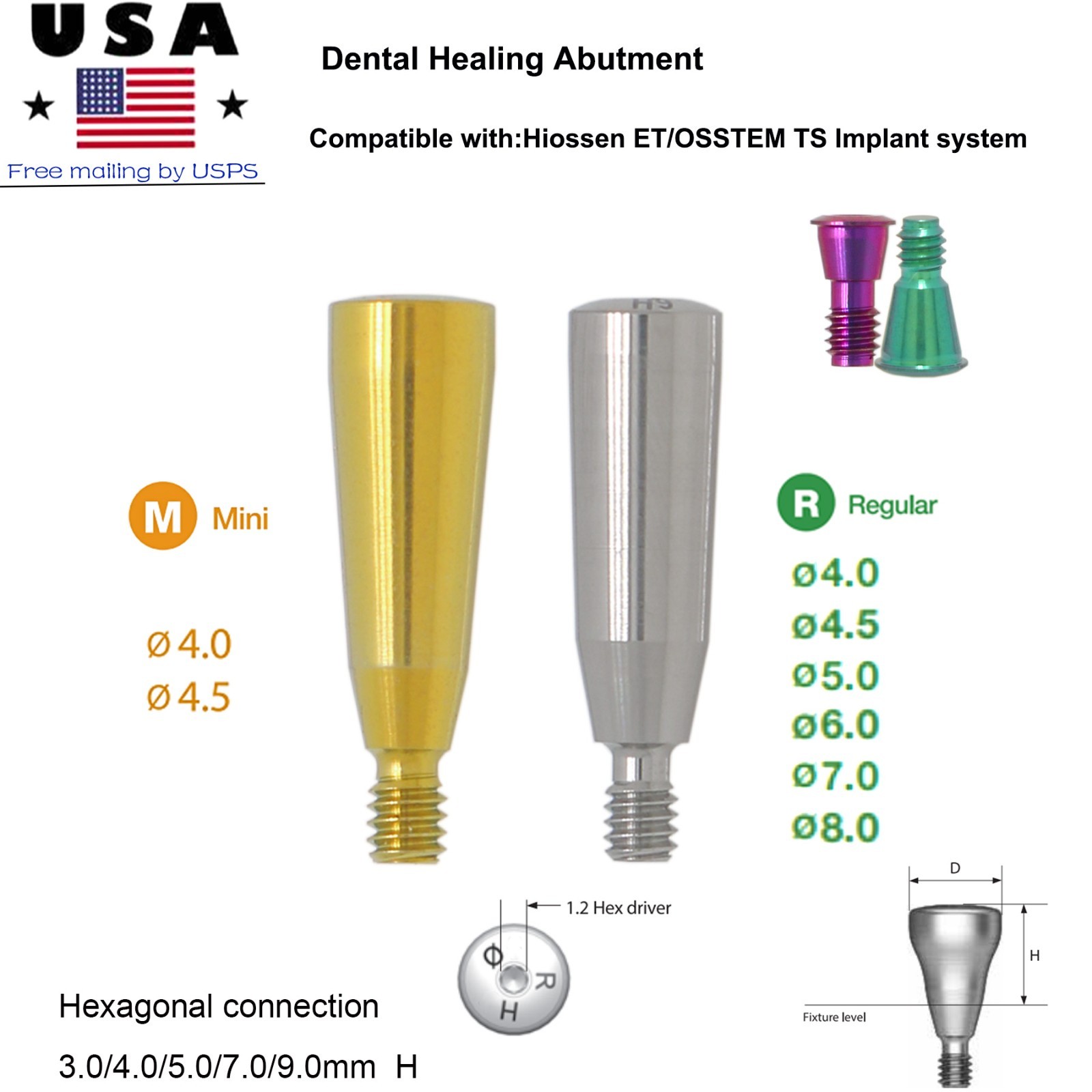 Ti Healing Cap Abutment Fits ITI Straumann Nobel Hiossen OSS DIO Implant system