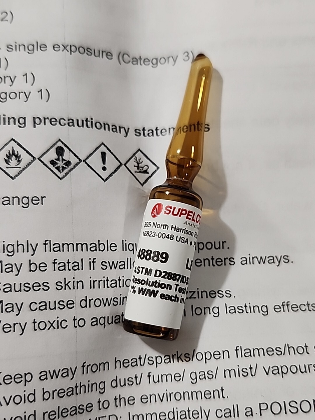 *NEW* Sigma-Aldrich Supelco 48889 ASTM D2887/D5307 Column Resolution Test Mix 1%