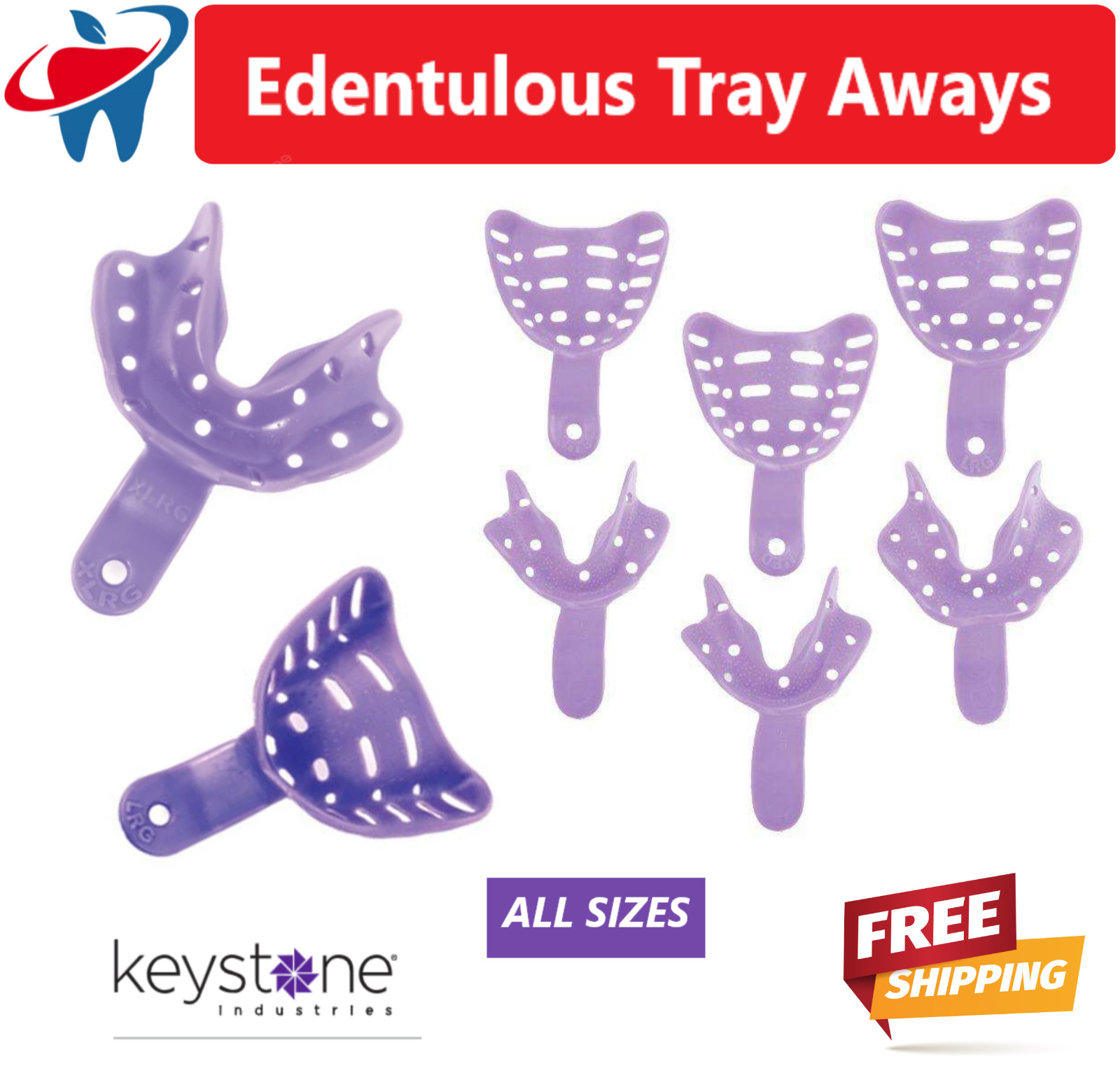 Dental Impression Trays Edentulous TrayAways Perfor Trays, Keystone, Choose Pack