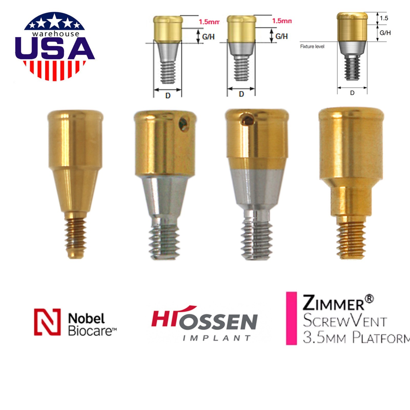 US Overdenture Locator Abutment – Compatible with Nobel CC / Hiossen / Osstem