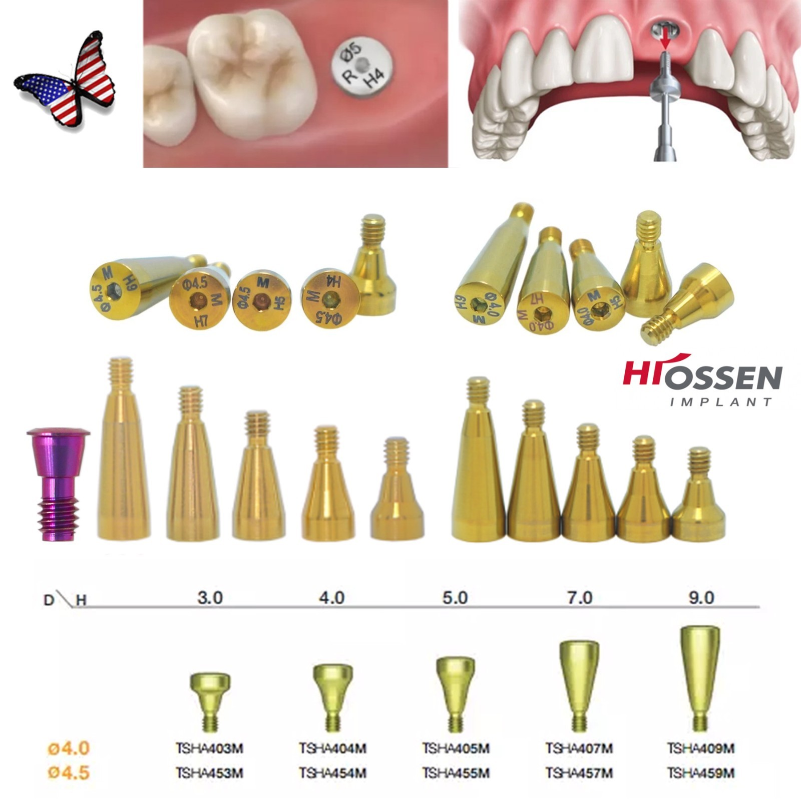 US Dental Titanium Mini Healing Abutment & Cover Screw Fits Hiossen ET Osstem TS