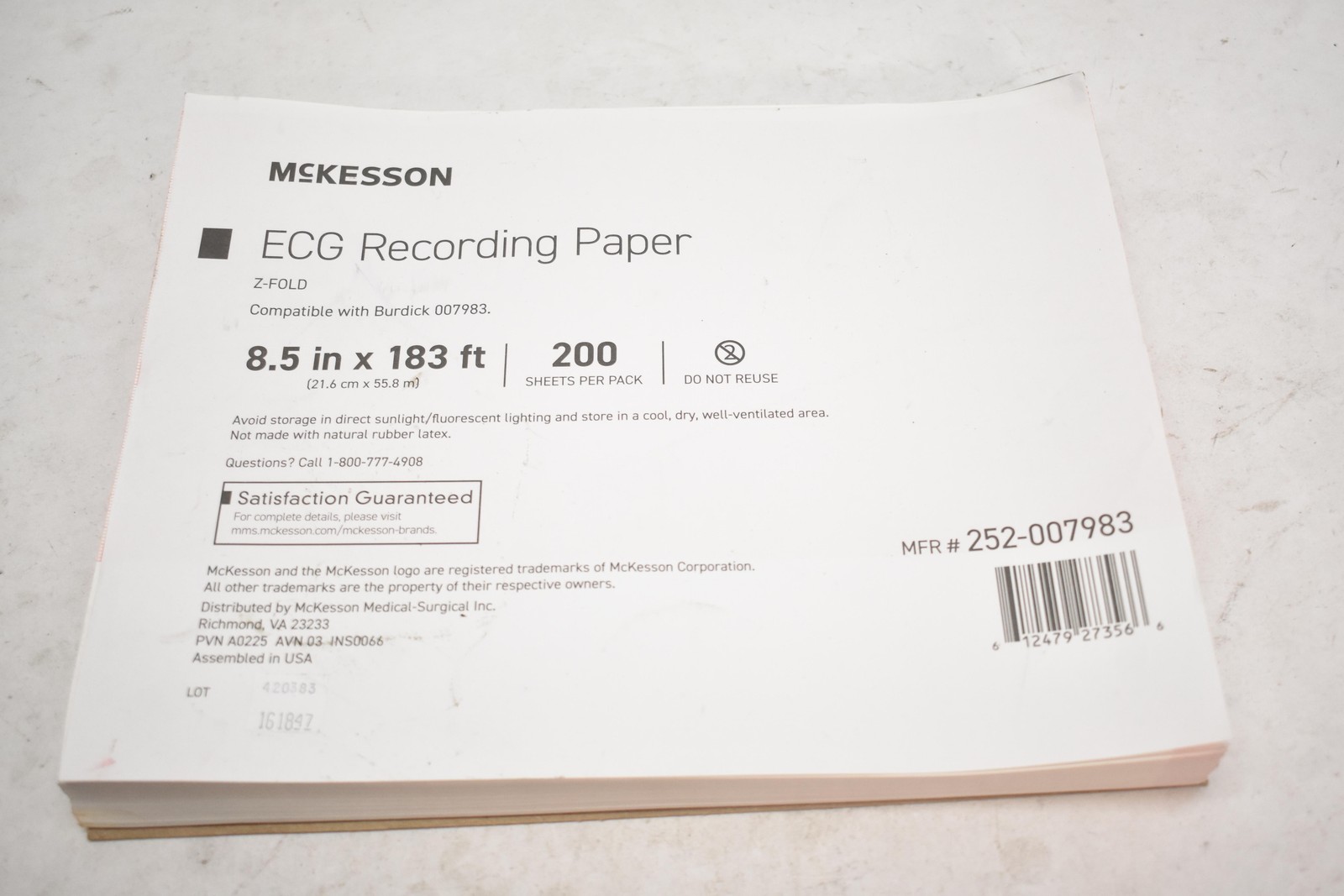 McKesson ECG Recording Paper ZFold 8.5x183ft 200 Sheets 252-007983 Made USA