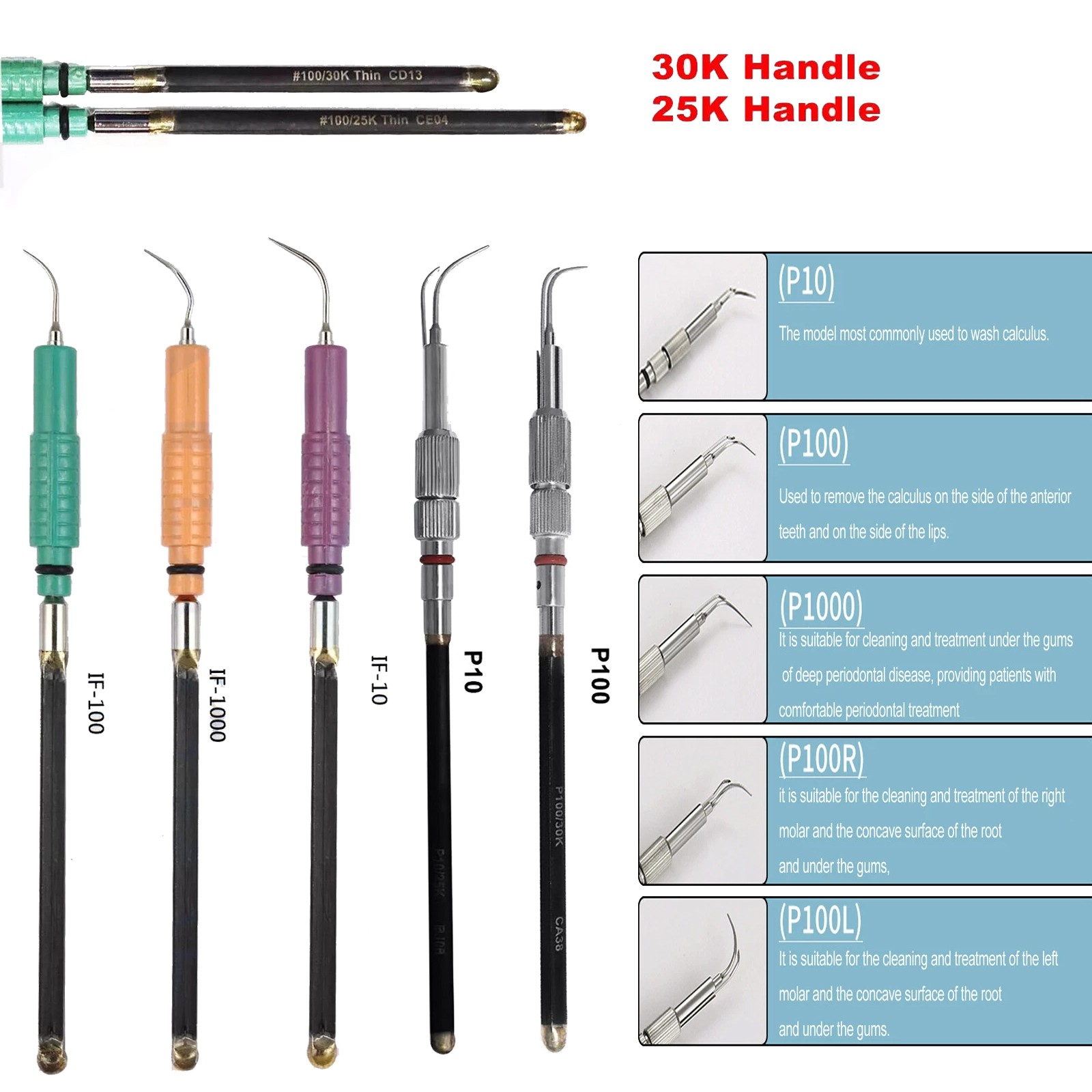 Inserts IF10 IF100 IF1000 P10 P100 Scaler Tip Dental Insert 30K/25K Tips