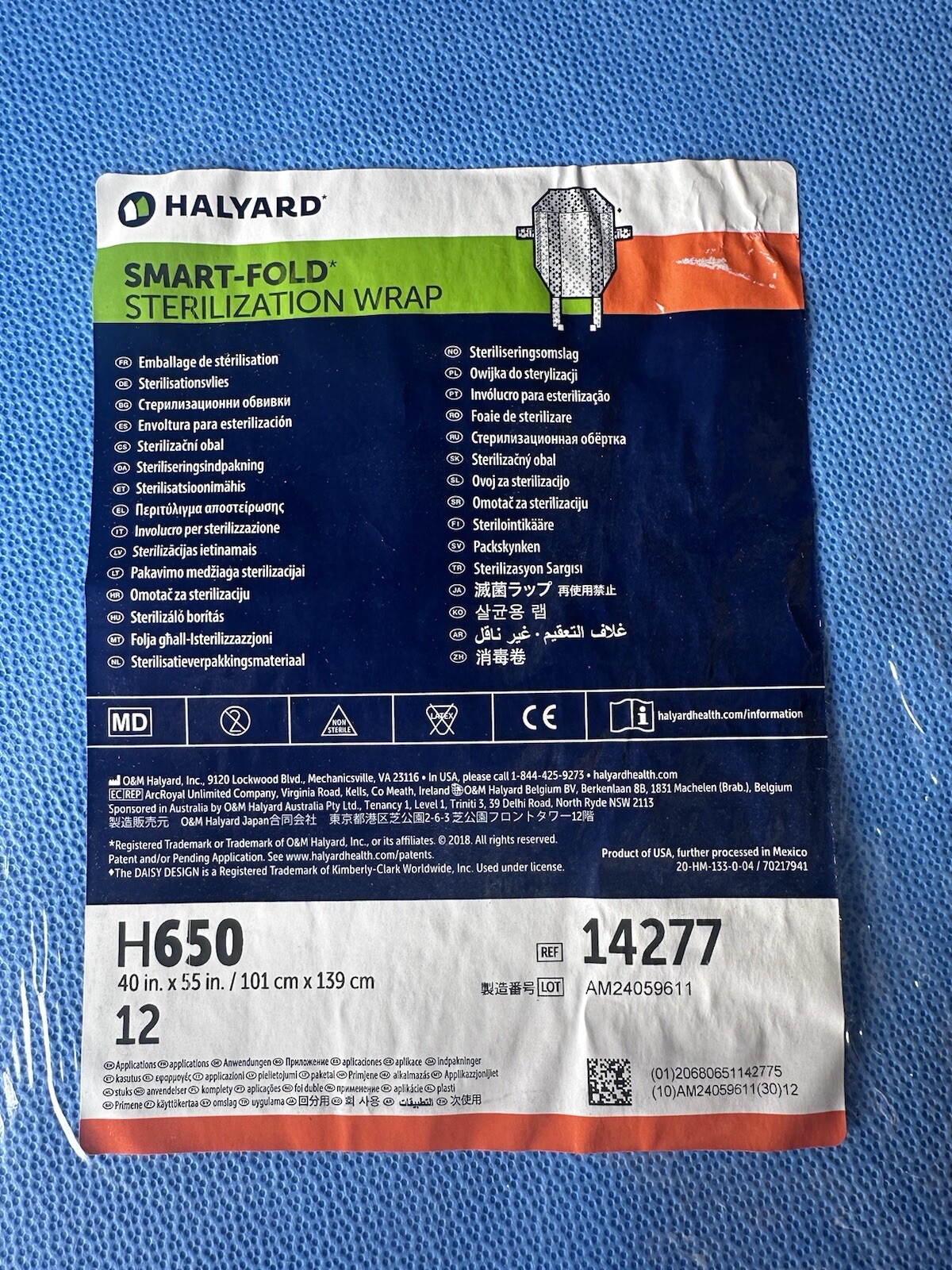 HALYARD SMART-FOLD H650 Sterilization Wrap White Blue 40 X 55 Dual Layer Lot