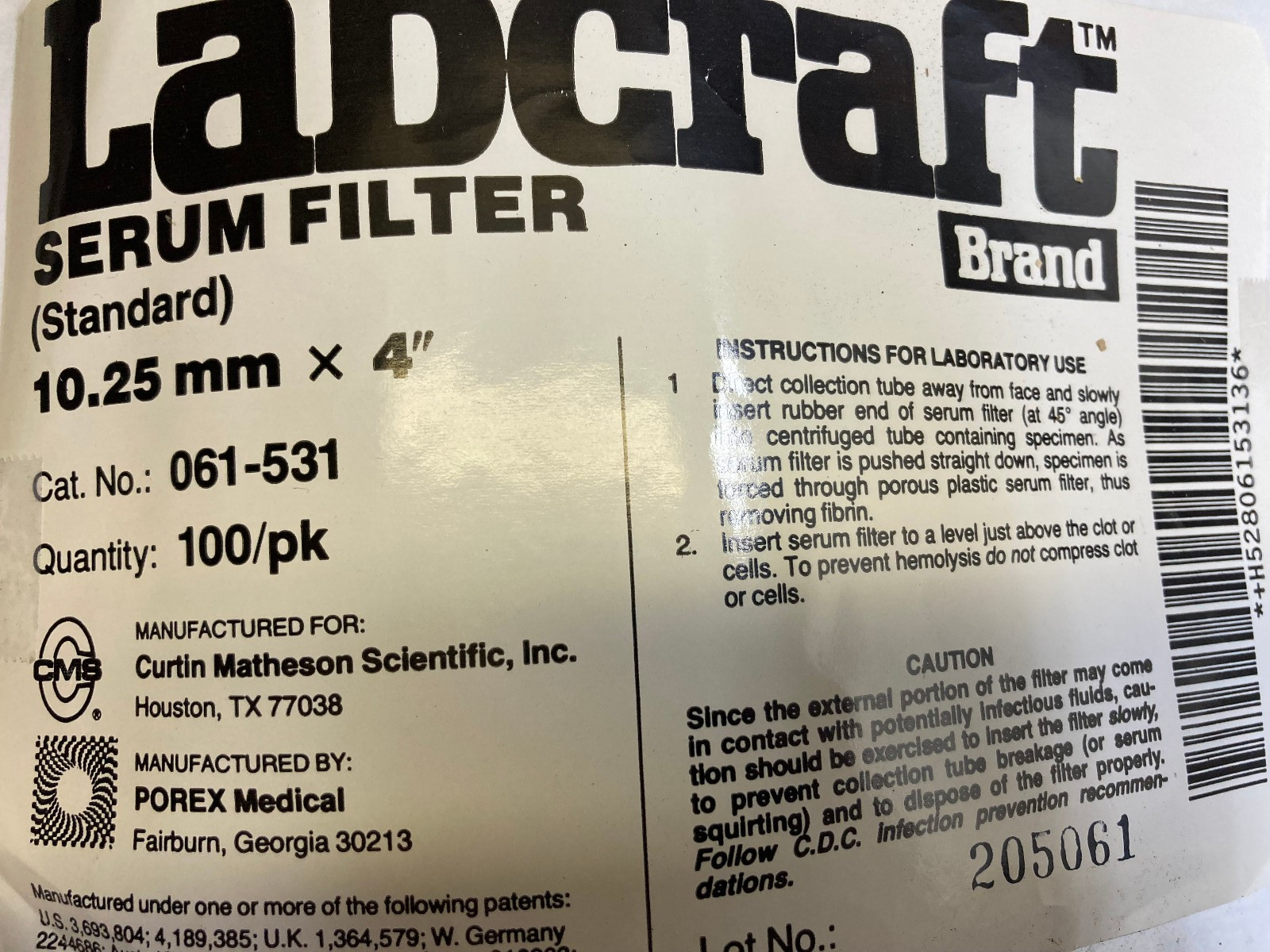 Fisher Scientific(CMS) 061531 Serum Filters-10.25MM x 4″/ 100 pkg.