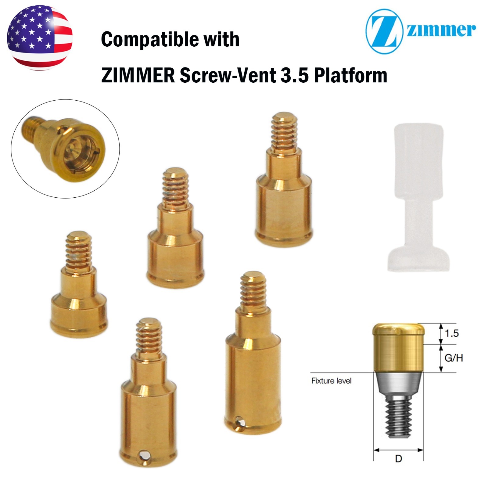 US Dental Locator Overdenture Abutment for Zimmer Screw-Vent 3.5 & Accessory Kit