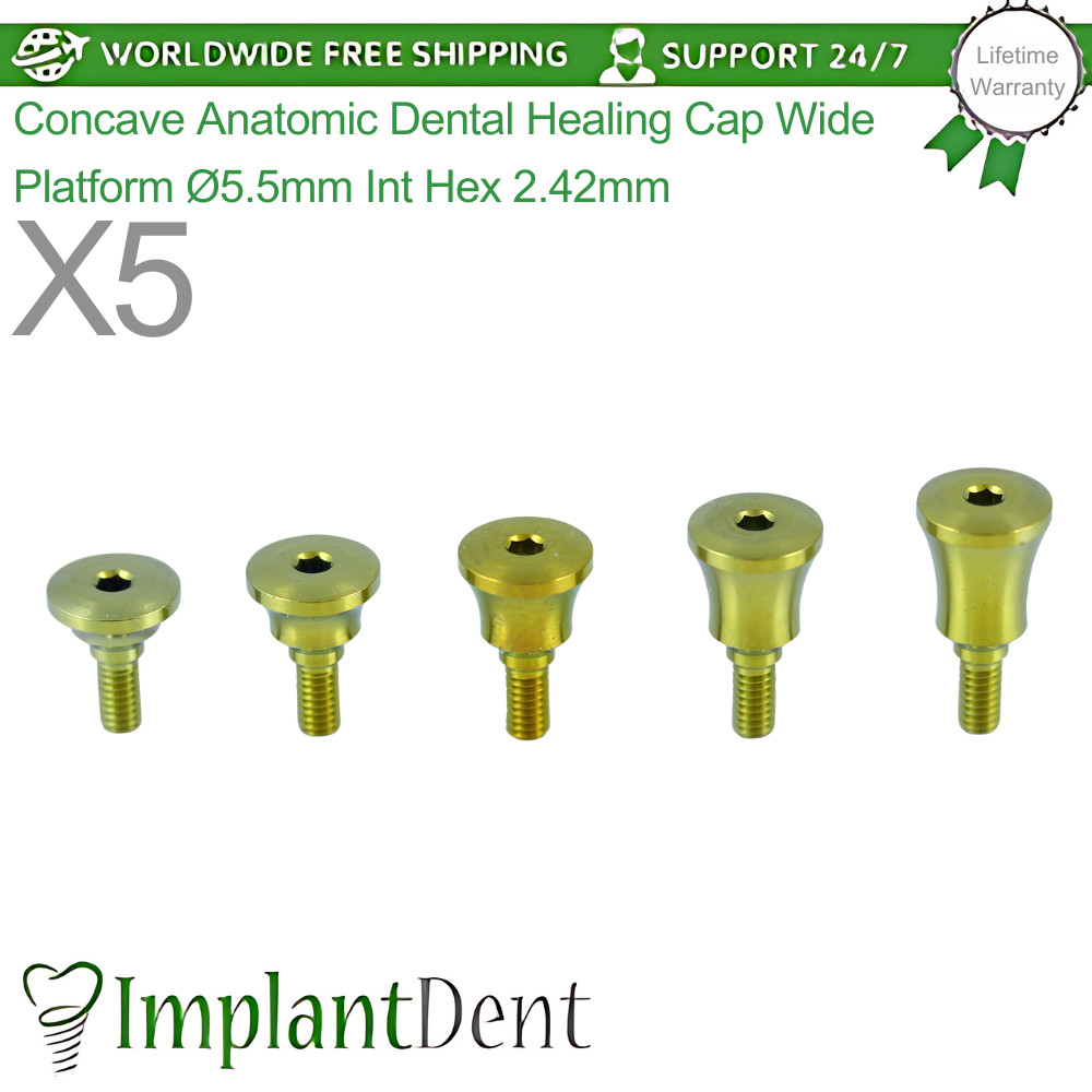 5x Concave Anatomic Dental Healing Cap Wide Platform Ø5.5mm Int Hex 2.42mm