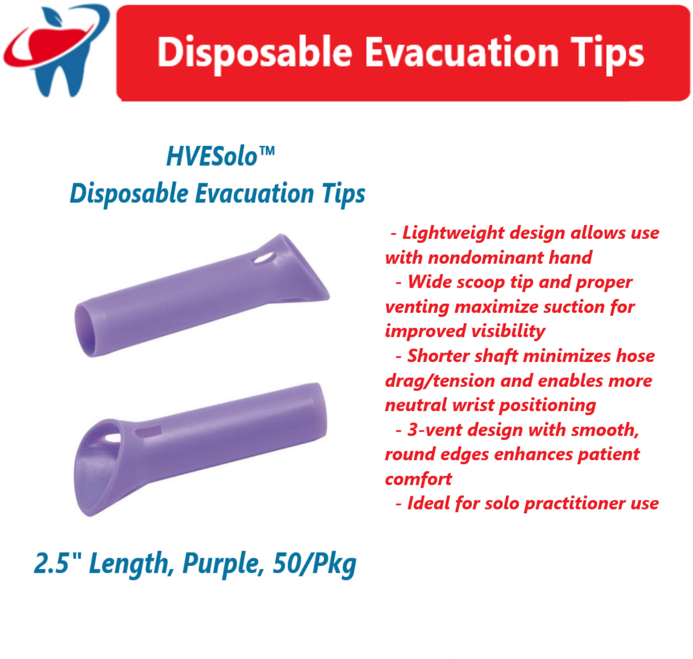 Dental Palmero HVEsolo Disposable Evacuation Tips, 2.5″ Length, 50/bg – HVE Tips