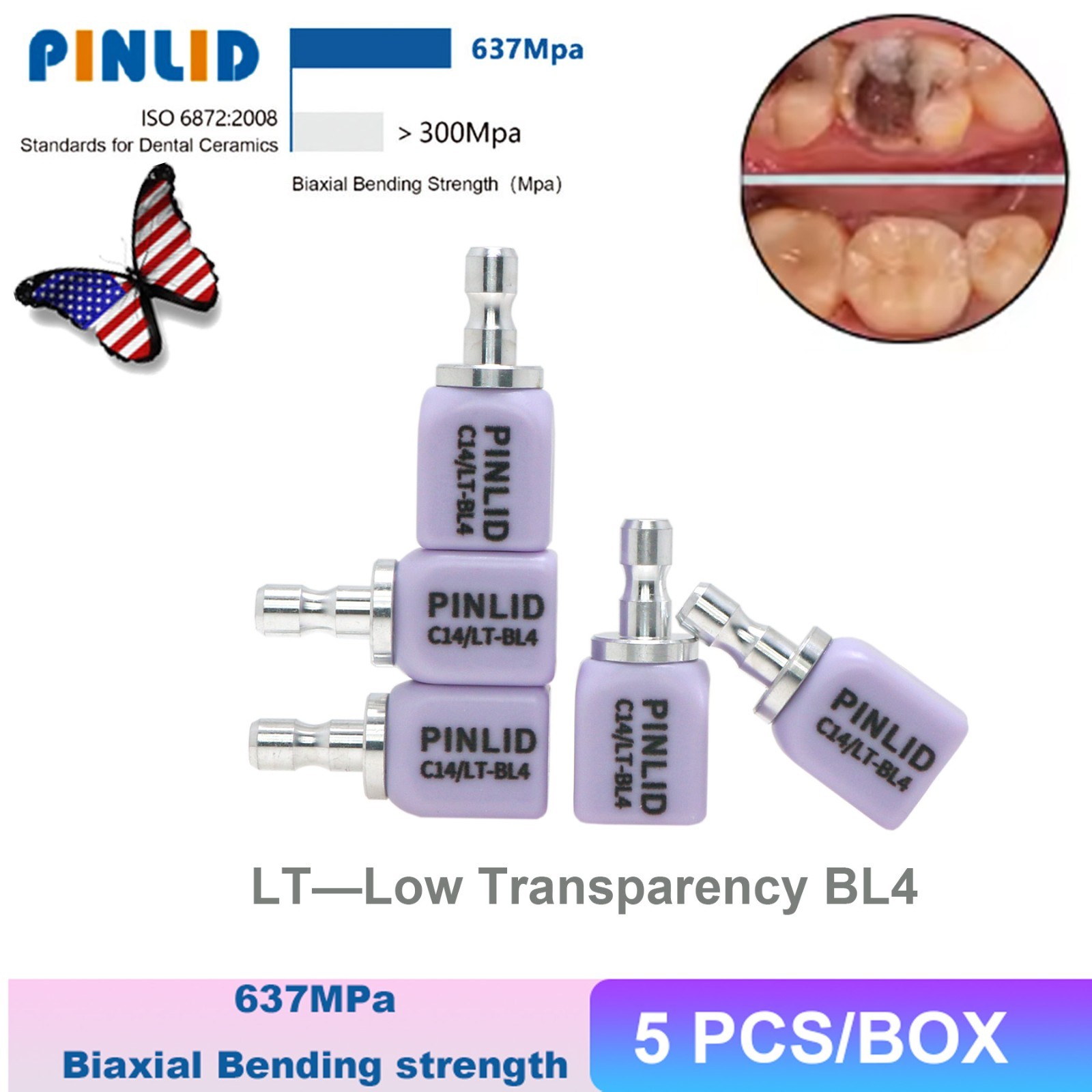 US Dental IPS e.max CAD/CAM C14 LT Lithium Disilicate Blocks CEREC 5 Pcs / Box