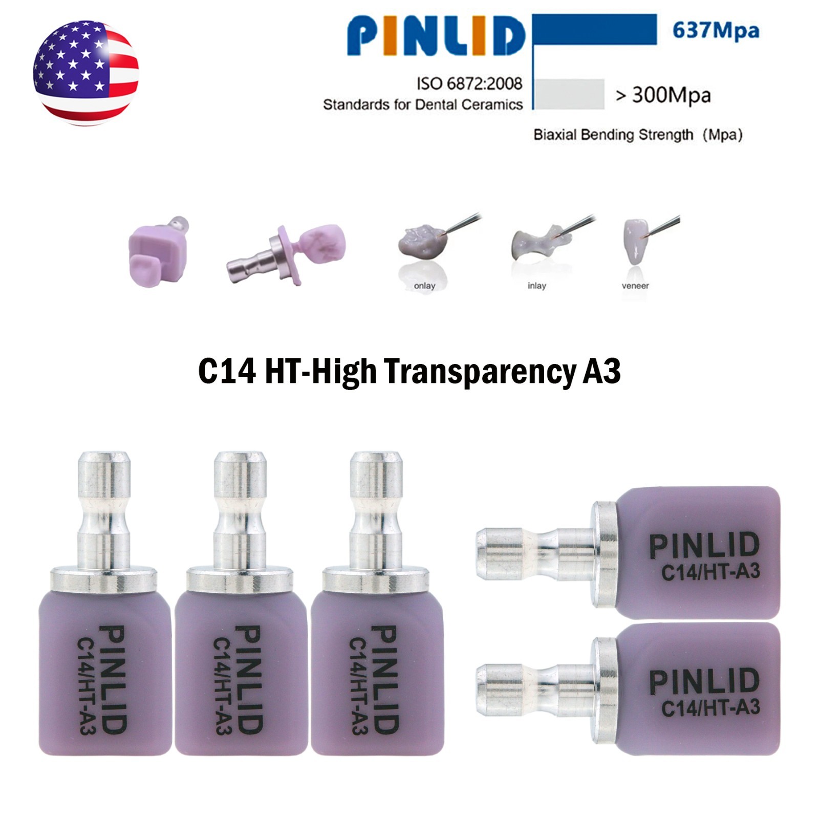 5Pcs C14 Dental Lithium Disilicate Block CAD/CAM A1-A3.5 Glass Ceramic for Cerec