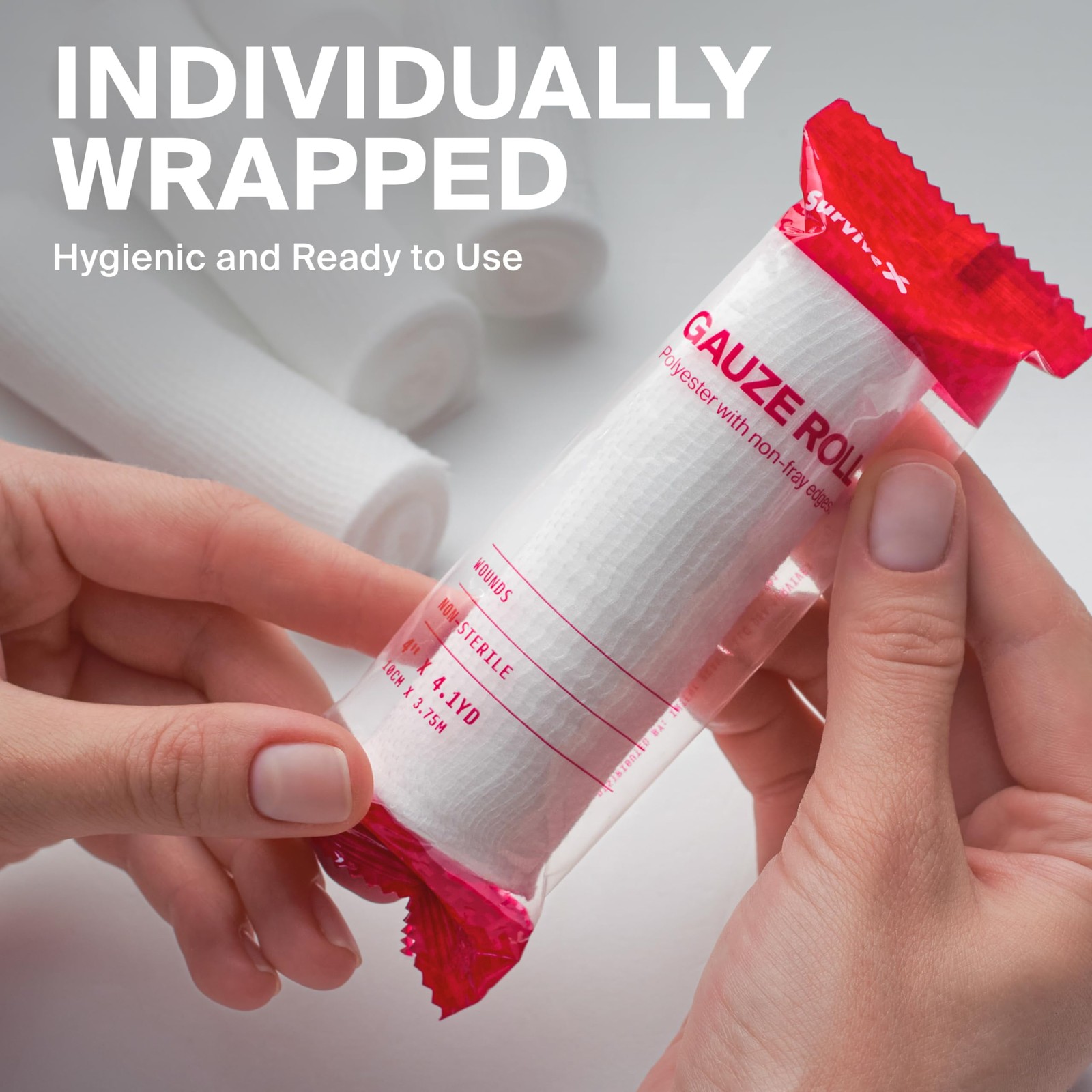 SurviveX – 4″ Stretch Gauze Roll – Conforming Medical Bandage 24 Pack, White
