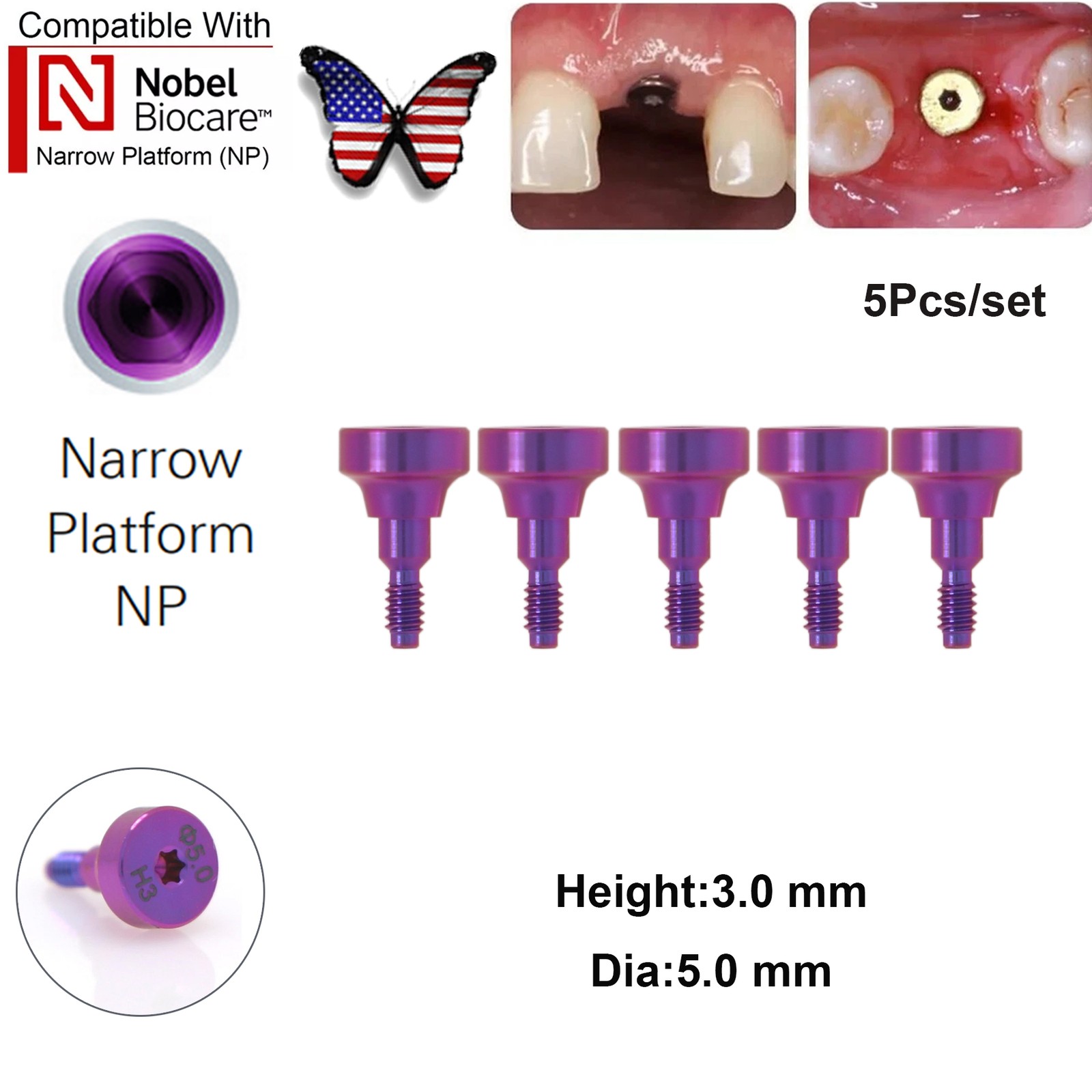 US Nobel Biocare Implant Healing Abutment Cap Titanium NP RP CC Temporary Dental