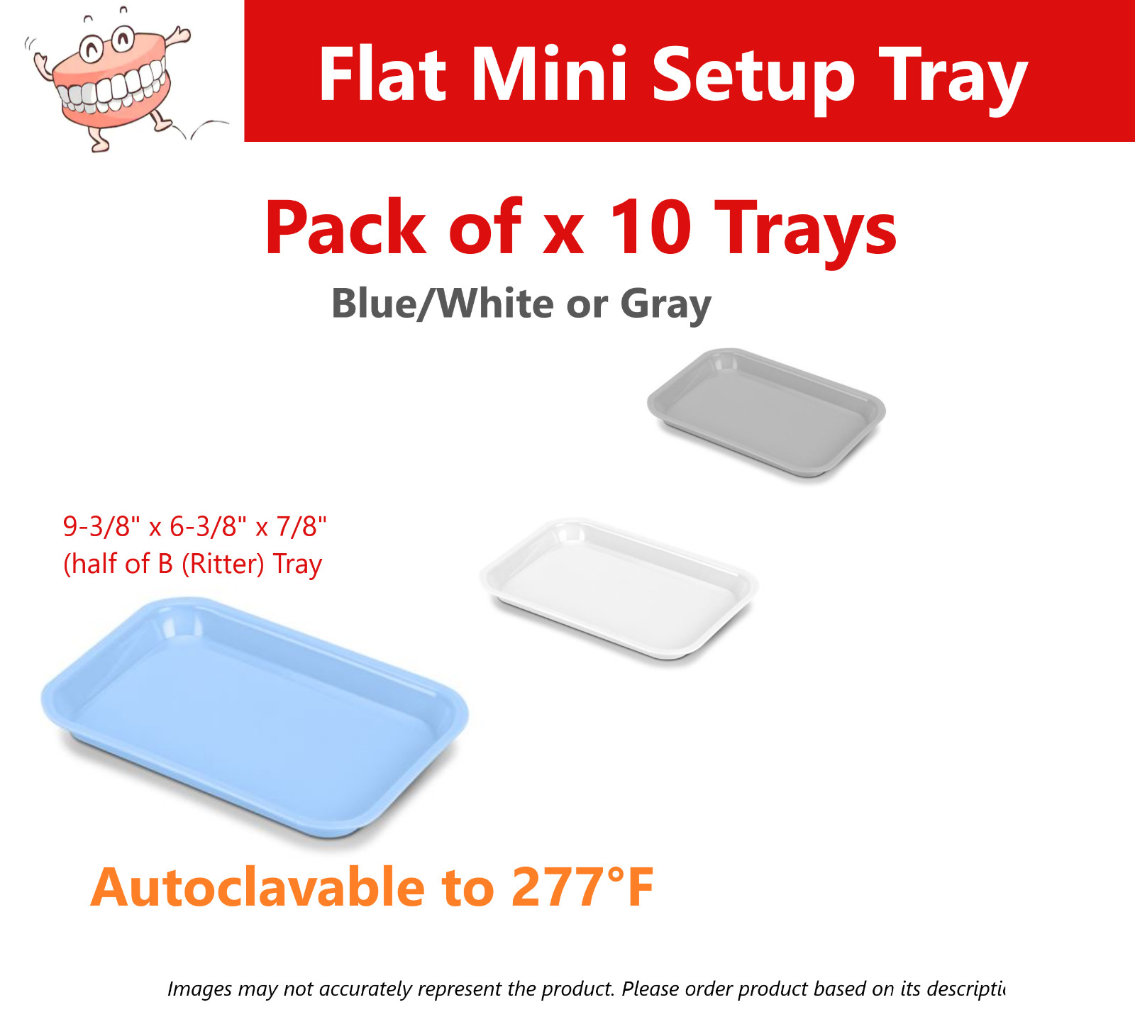 Dental Procedure Set-Up Trays Flat B (Ritter) or F Mini, or B Divided Tray 250F