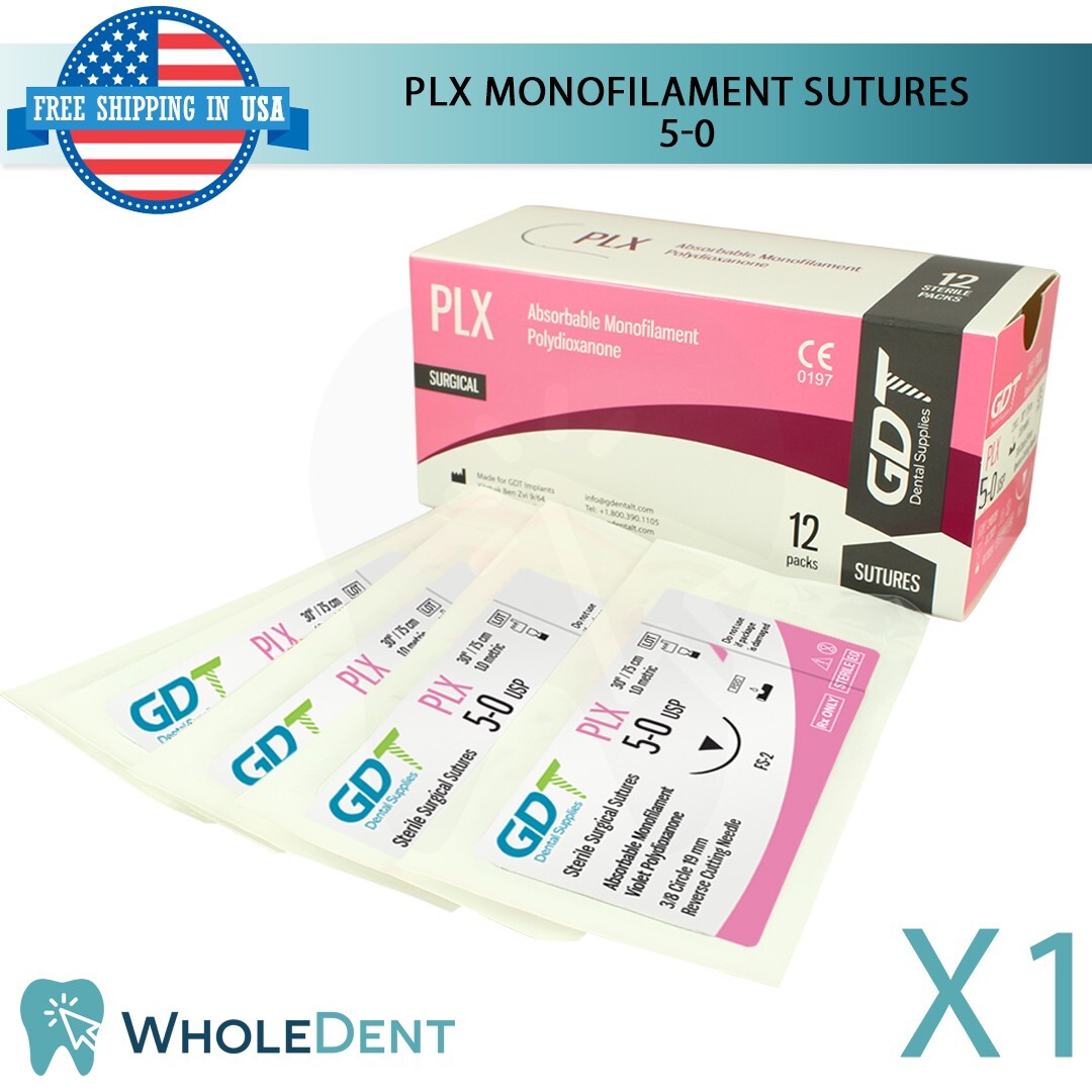 P L X Wires Sewing Thread 3/8 Circle Reverse Sterile 5-0 Dental 12pcs