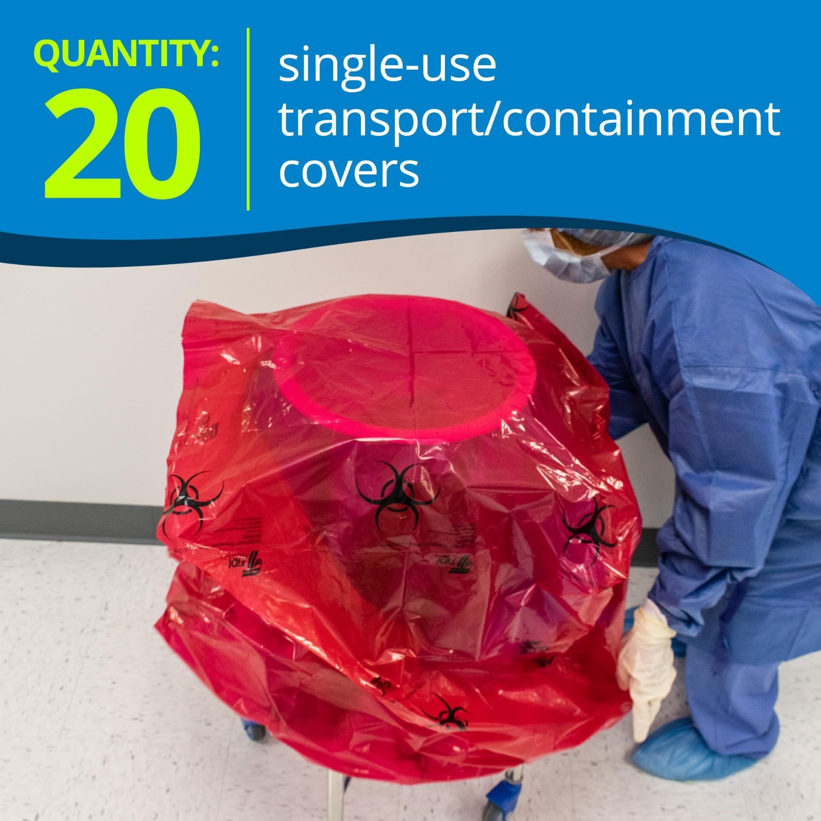 20pk Tidi 5540RS Shield Transport Containment Cover for Ring Stand Red Biohazard