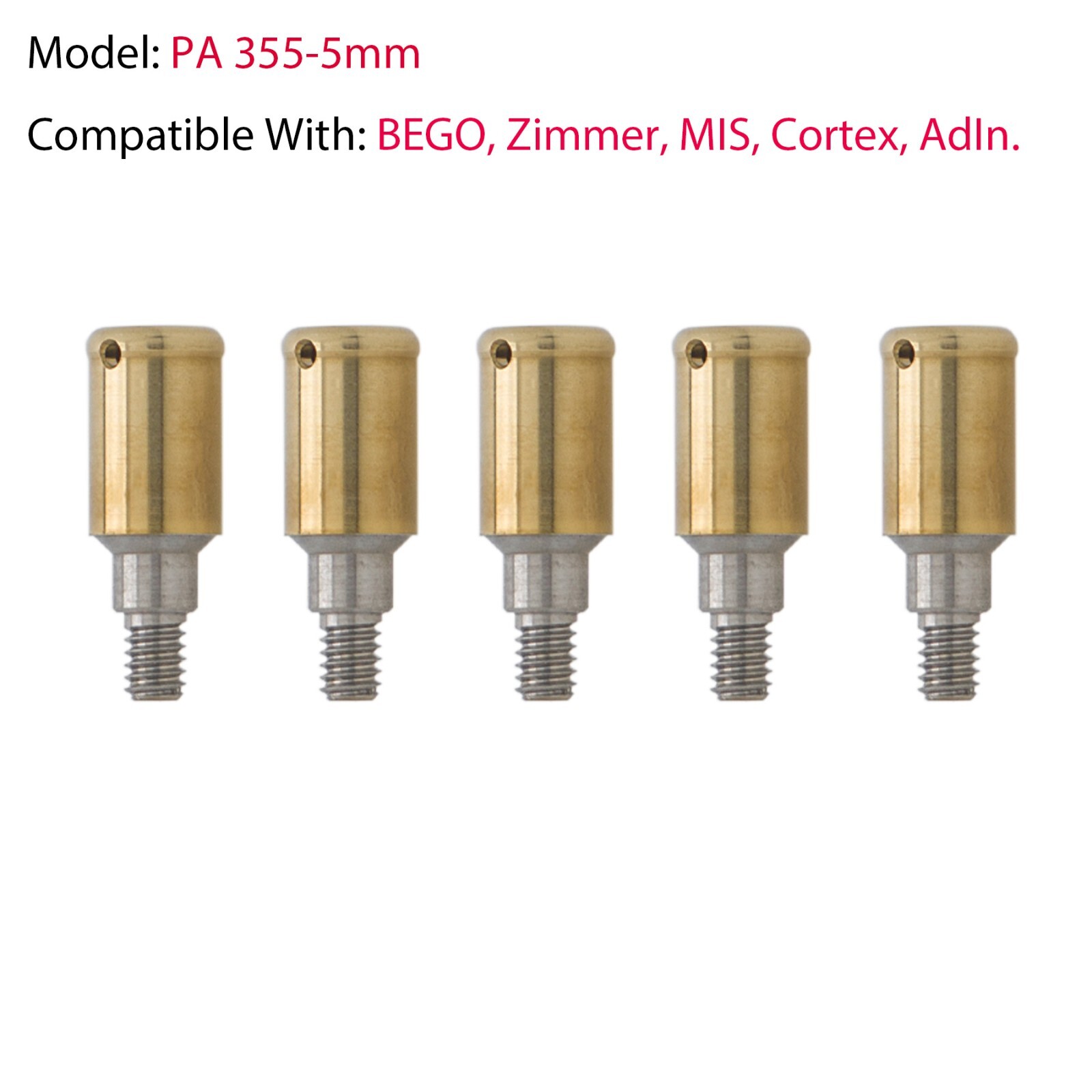 Dental Attachment Abutments PAØ3.5mm & Male Cap Tool for Zimmer AH=3/4/5mm