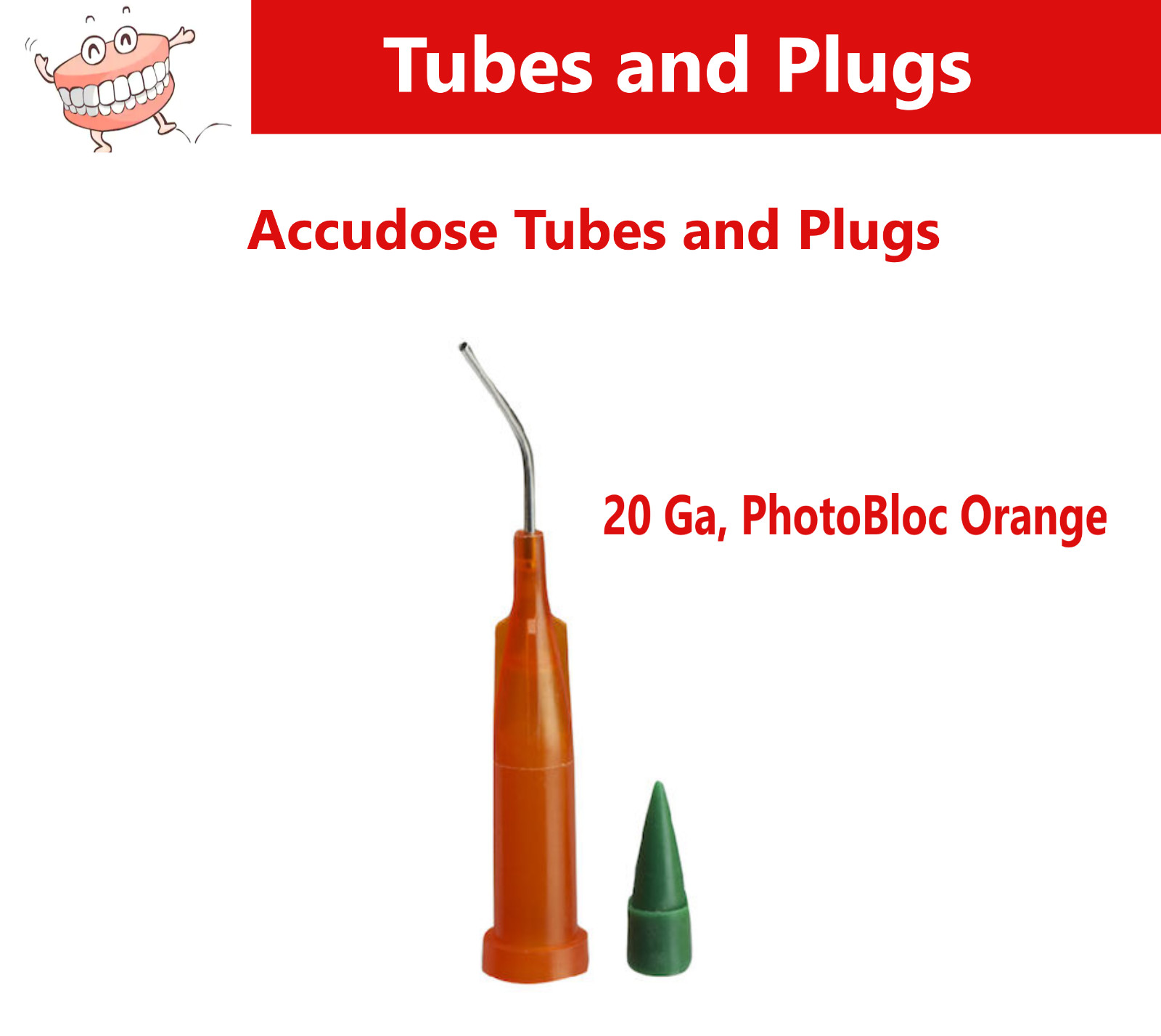Accudose Tubes and Plugs For C-R Syringe 20 Ga, PhotoBloc Orange, Upto 100/Box