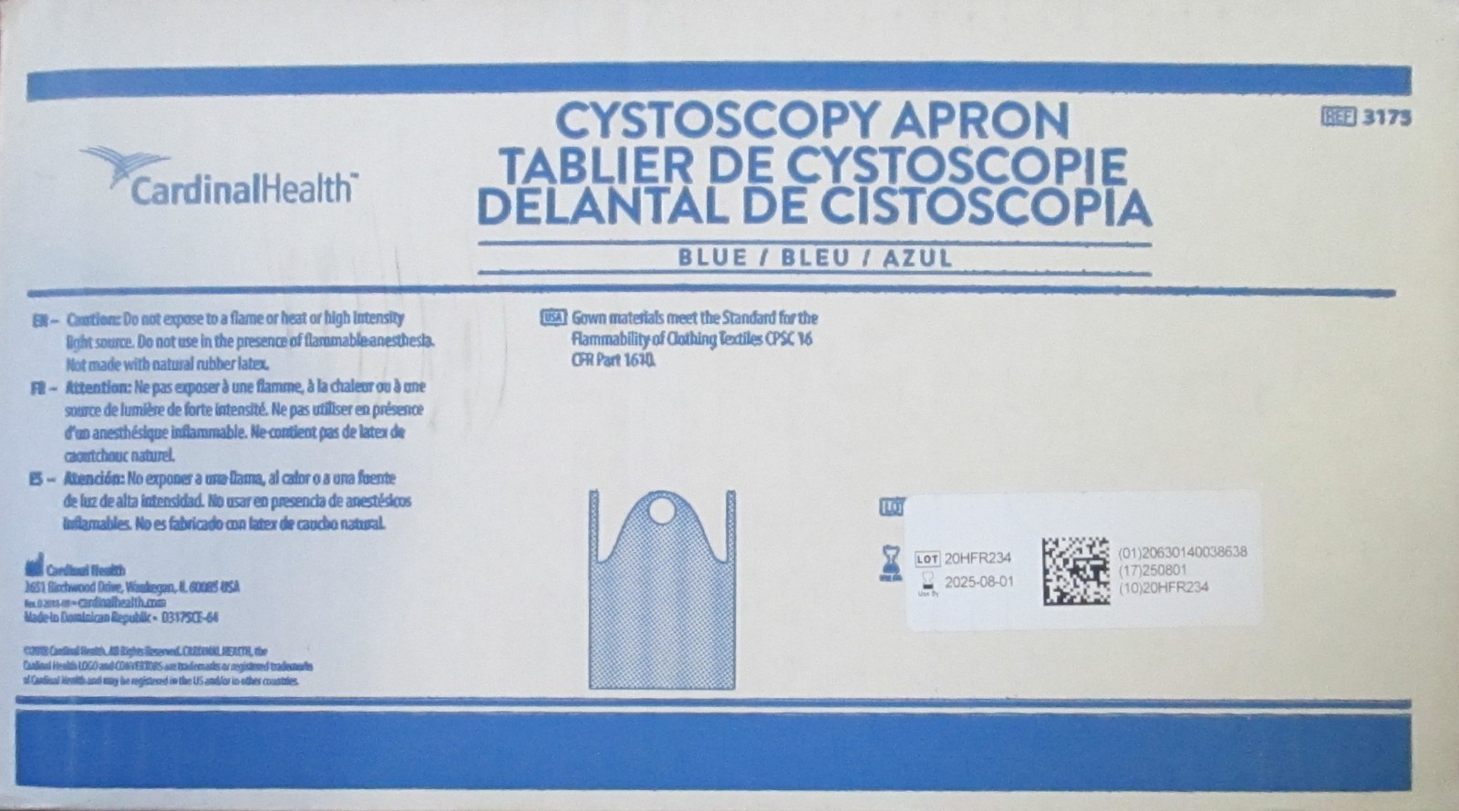 Cardinal Health Cystoscopy Apron Pack – 20/Box Blue 3175