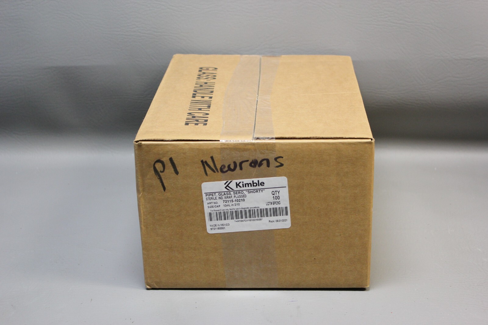 NEW BOX 100 KIMBLE 10mL GLASS SEROLOGICAL “SHORTY “PIPETTE 72115-10210