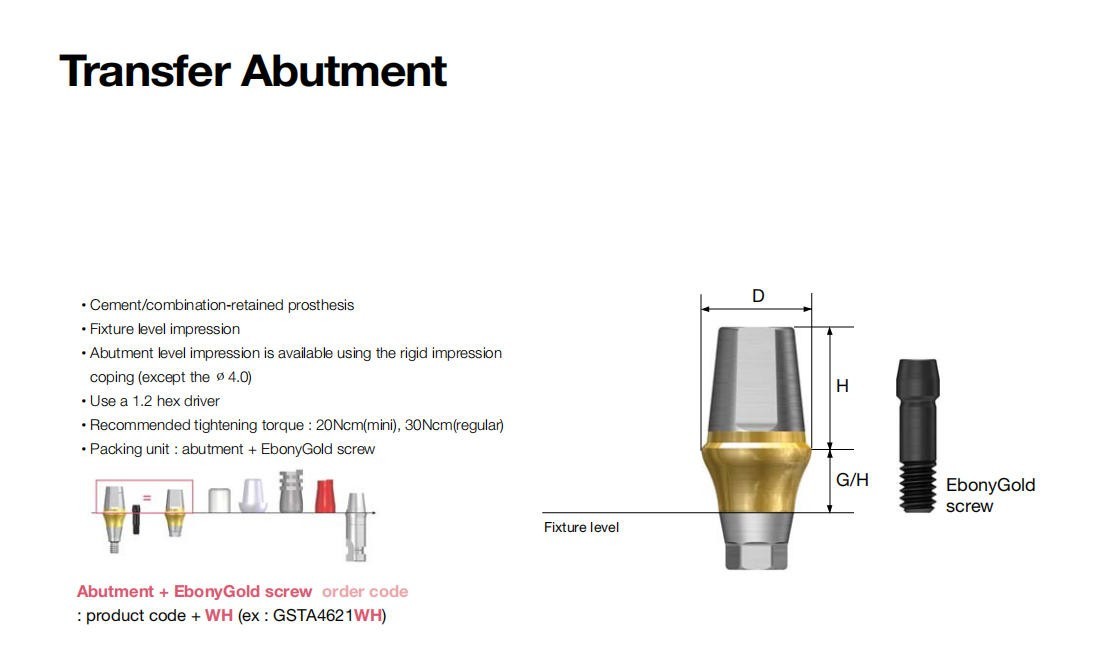Dental Titanium Straight Abutment Fit Osstem Hiossen ET Regular Cement Retained