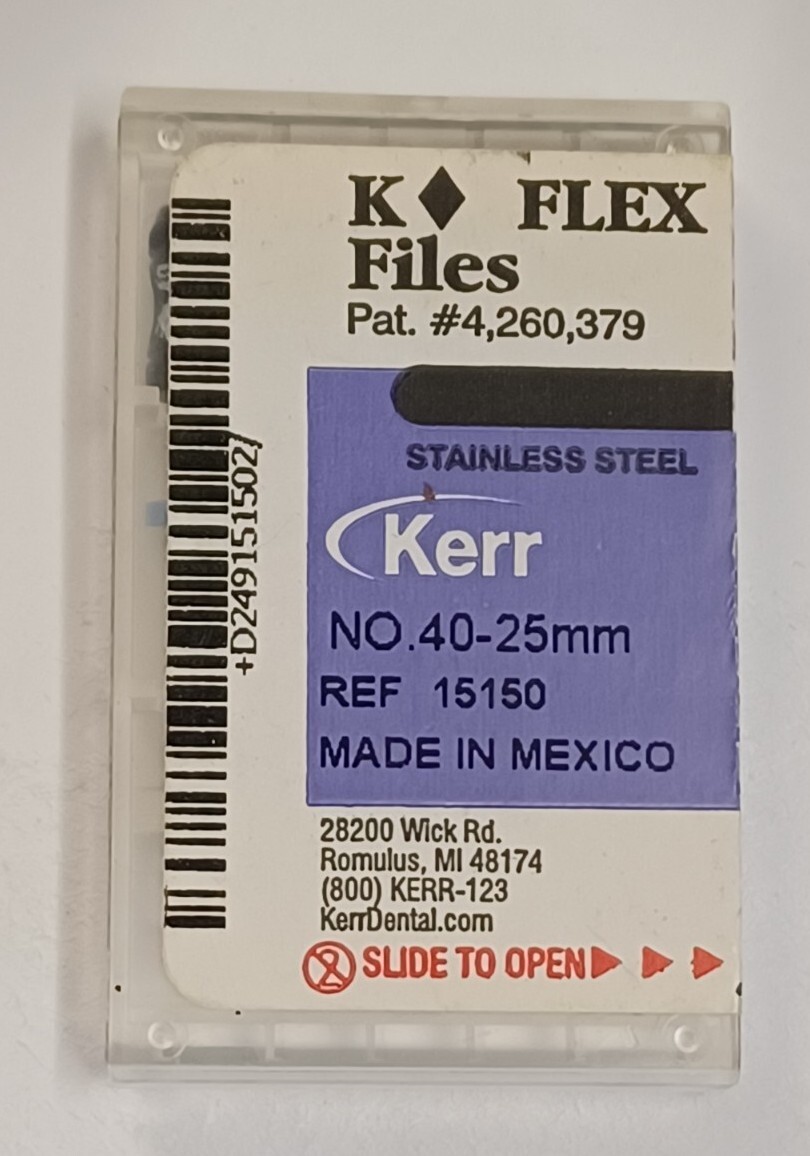 Kerr Dental Size 40 25mm Stainless Steel K-FLEX file 6-file per box