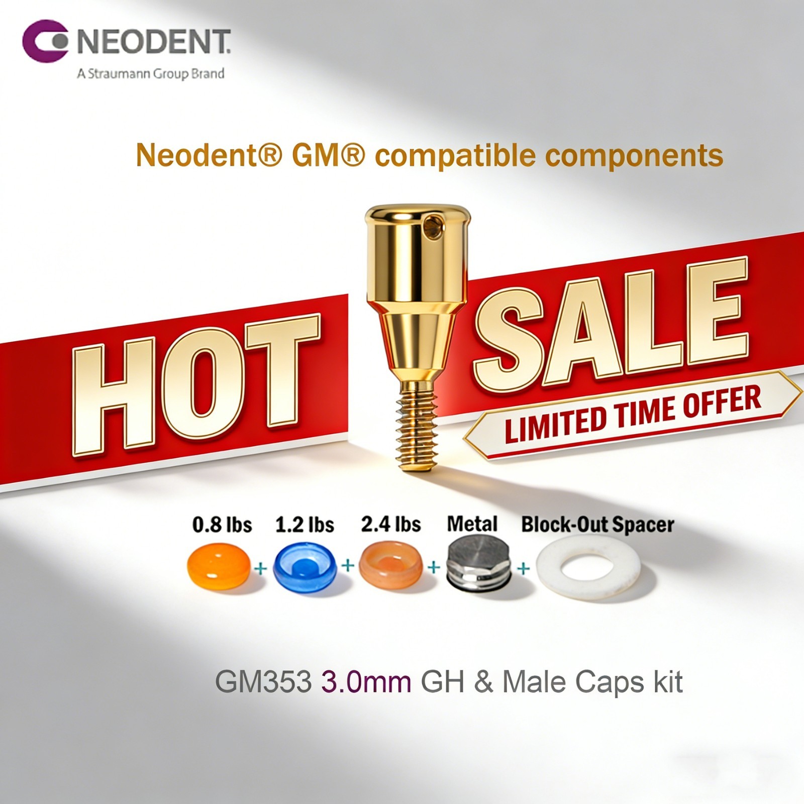 Overdenture Locator Abutment Neodent GRAND MORSE GM Male Caps Inserts Core Tool