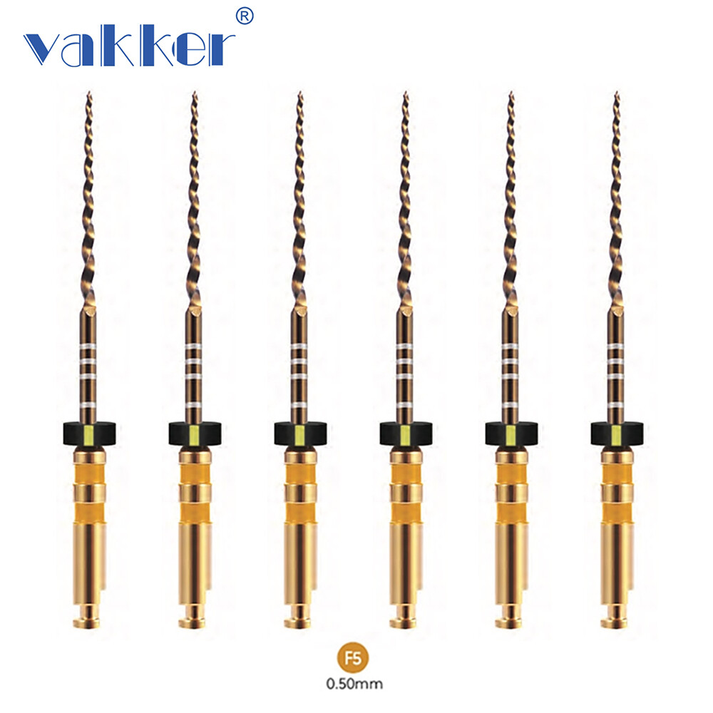 6/pk Vakker Dental Endo Rotary Files NITI Gold Taper Files Assorted 21/25/31mm