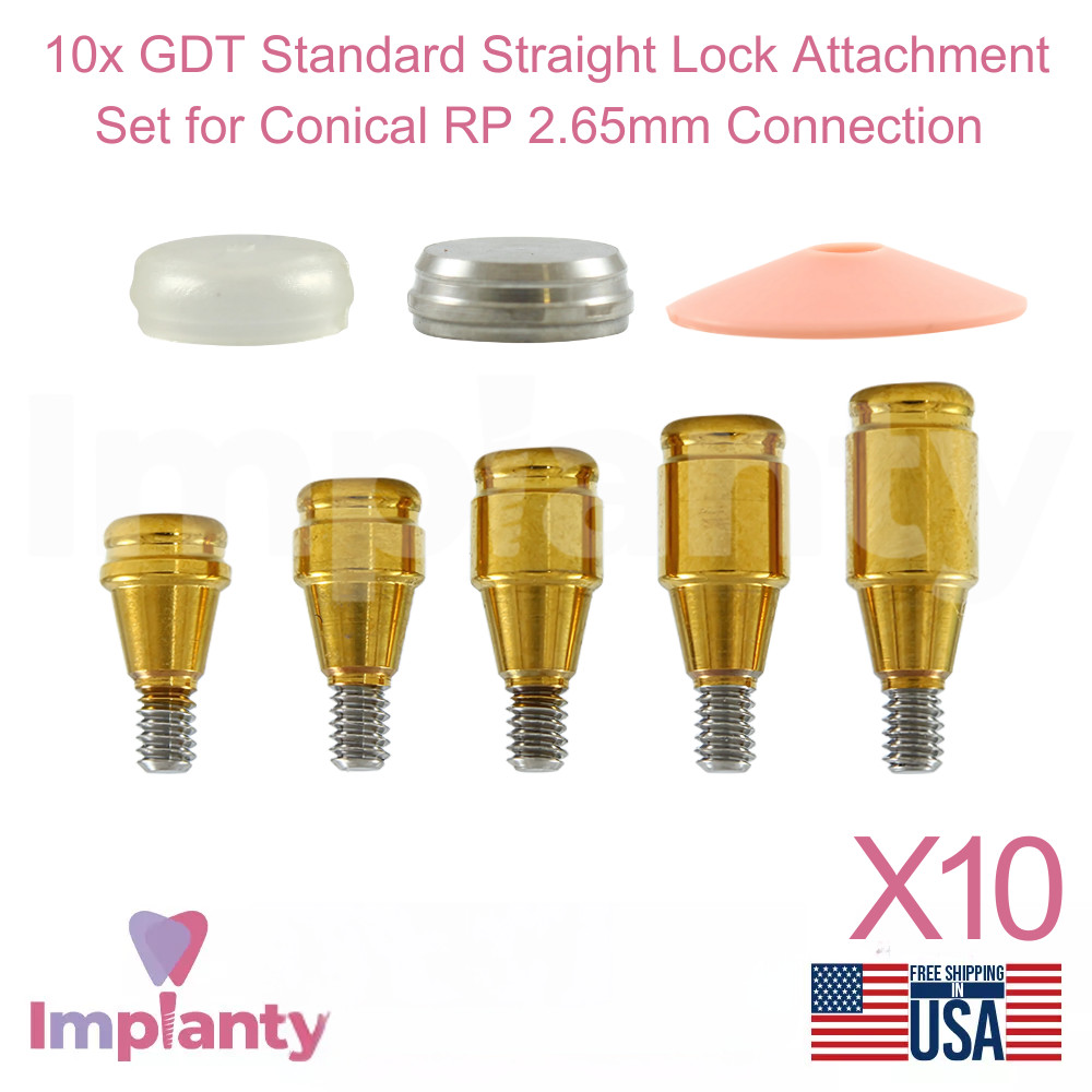 10x Dental Straight Lock Attachment Standard Silicone Set Conical Hex RP 2.65mm