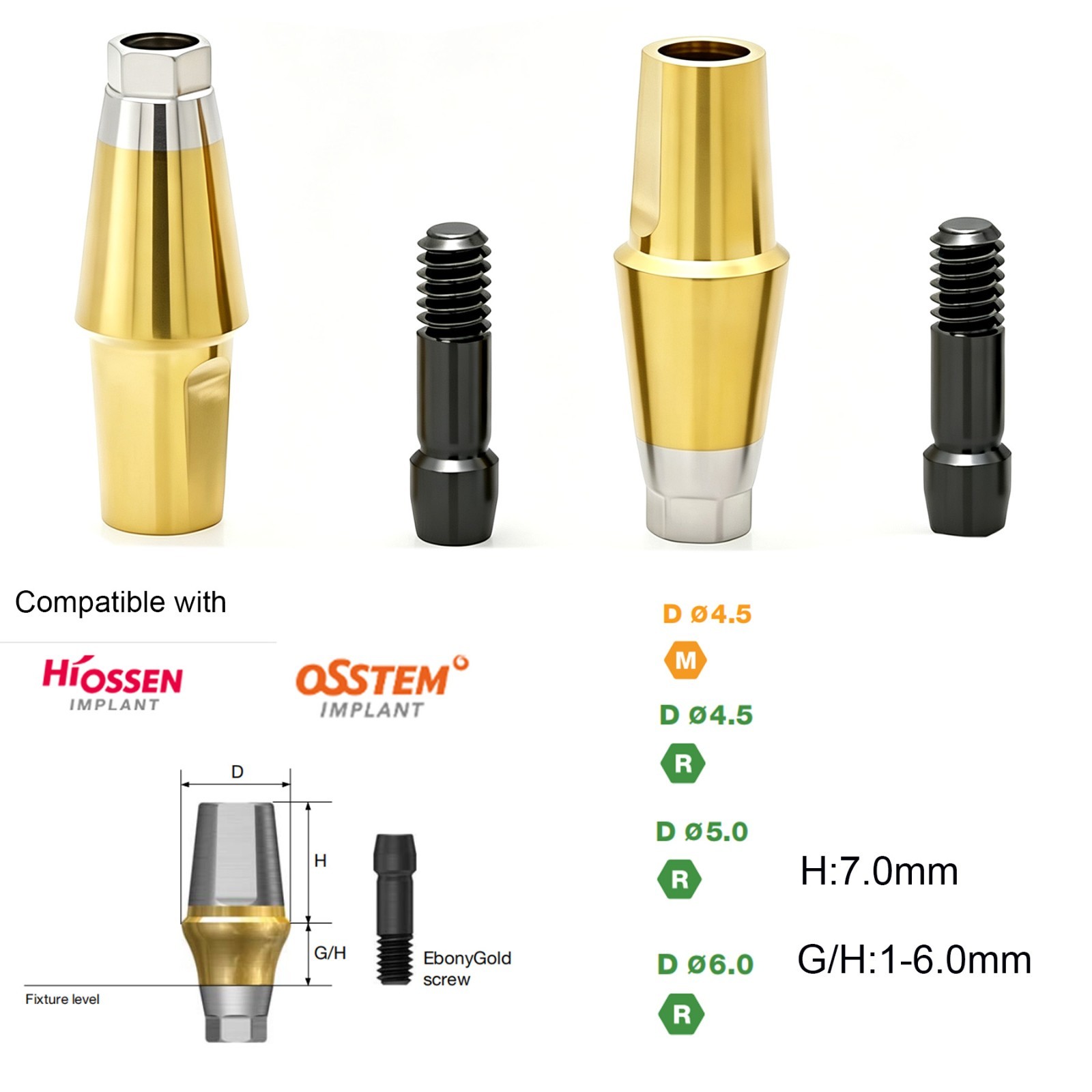 US Dental Titanium Straight & Angled 17°Abutment fit Hiossen ET OSS Prosthetics